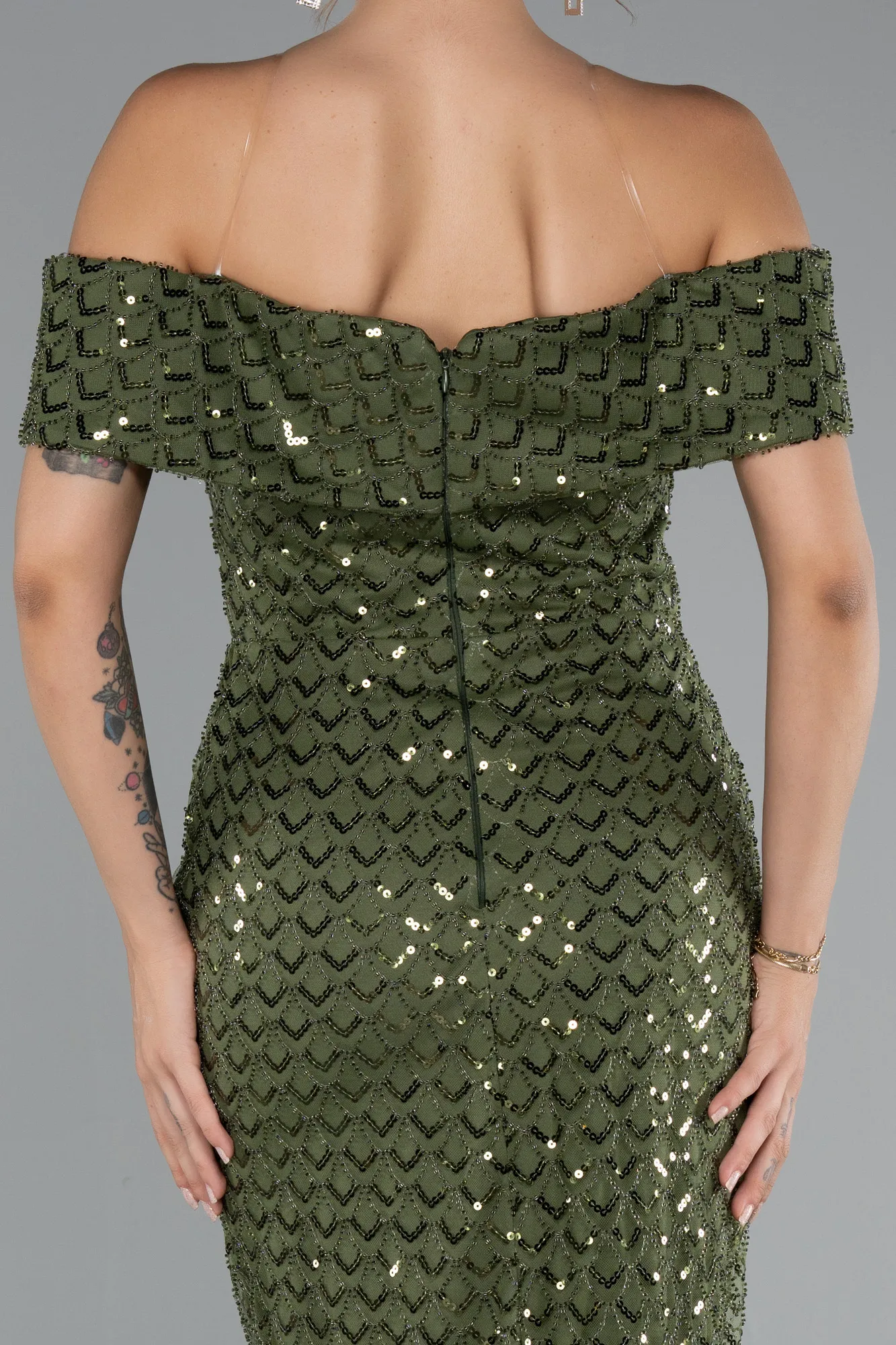 Olive Drab-Long Evening Dress ABU5186