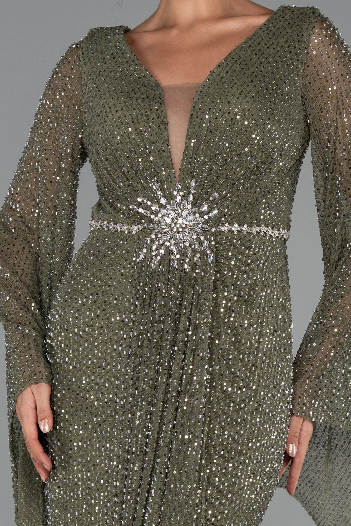 Olive Drab-Long Evening Dress ABU5289