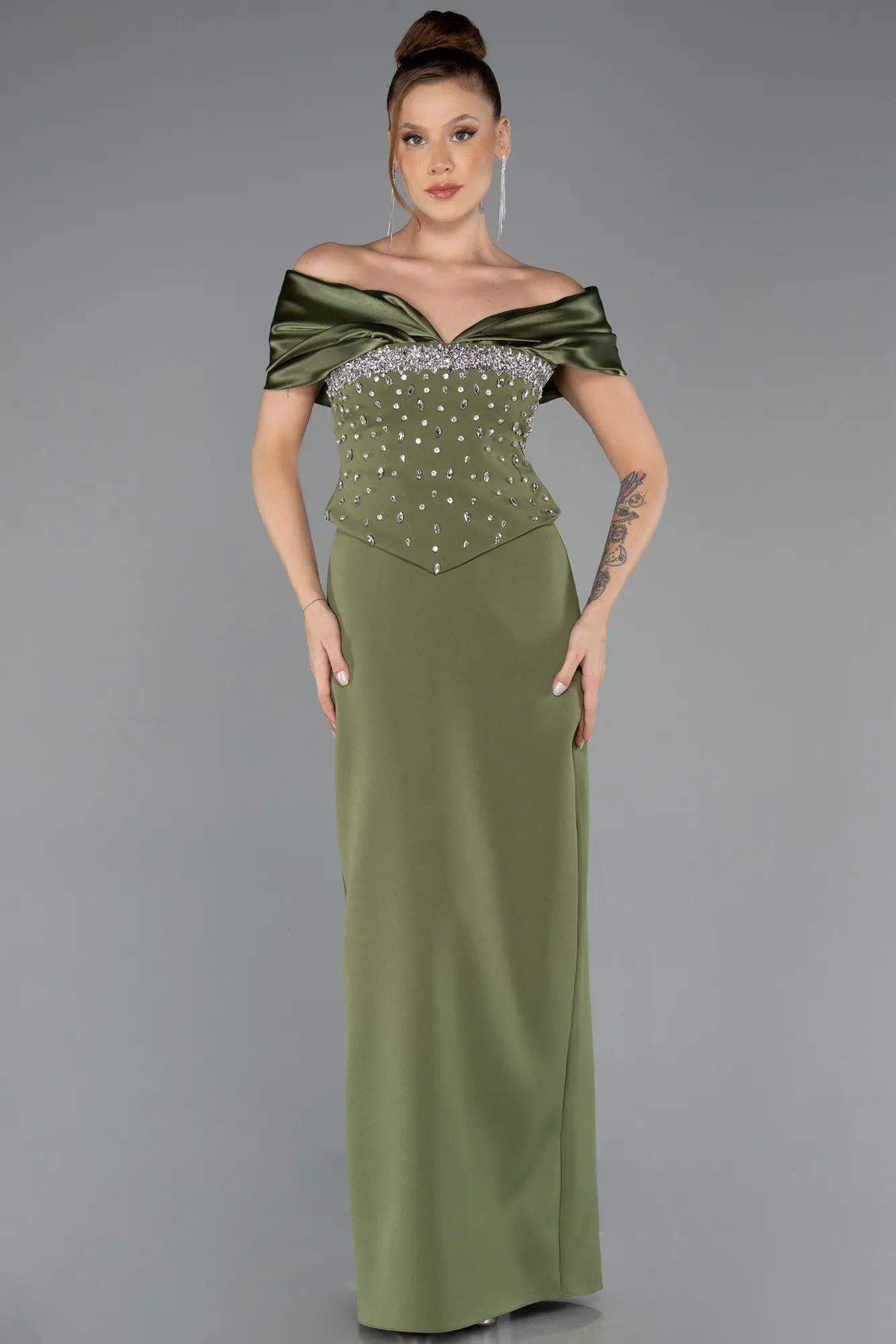 Olive Drab-Long Evening Dress ABU5440
