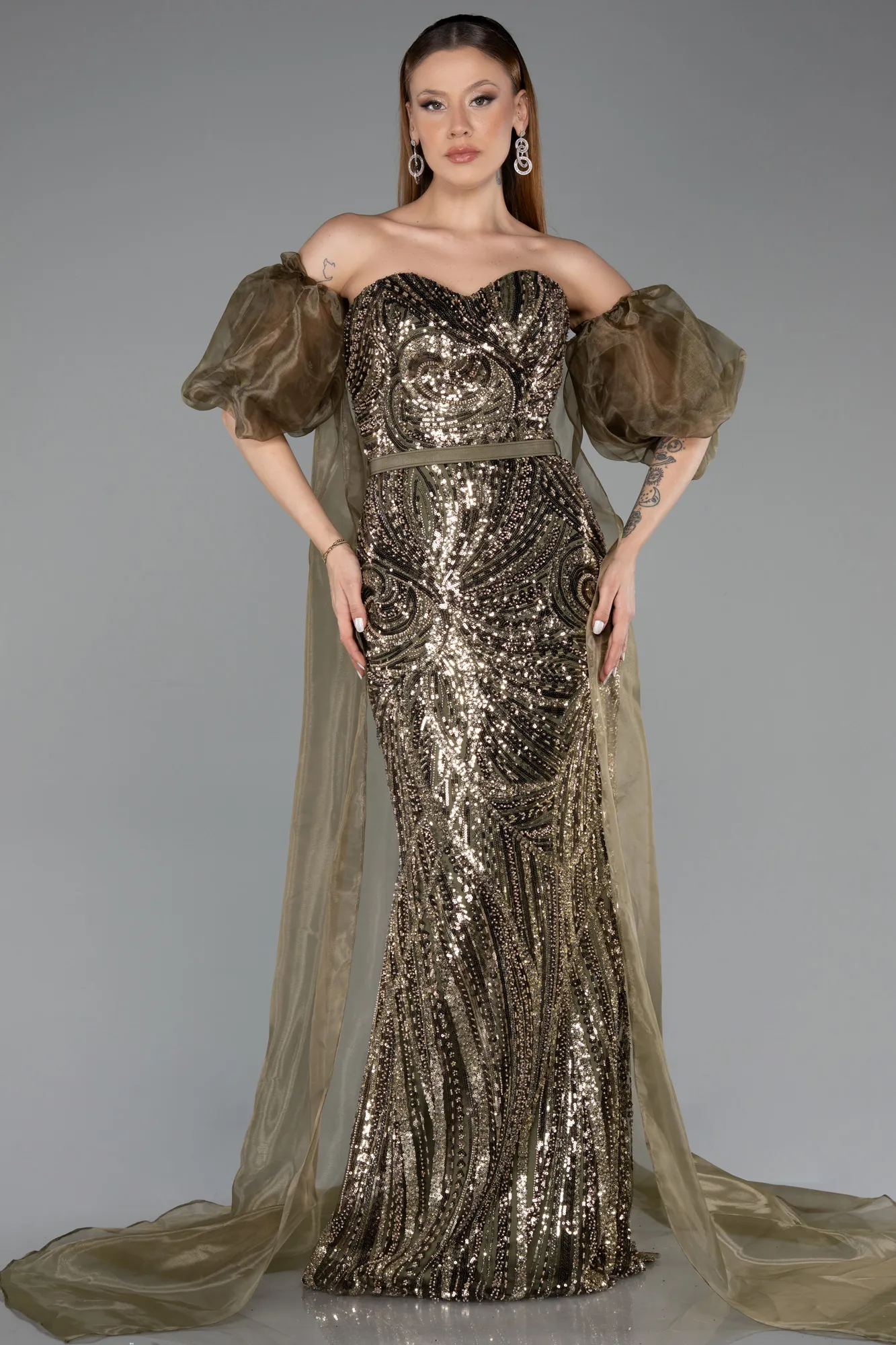 Olive Drab-Long Evening Dress ABU5537