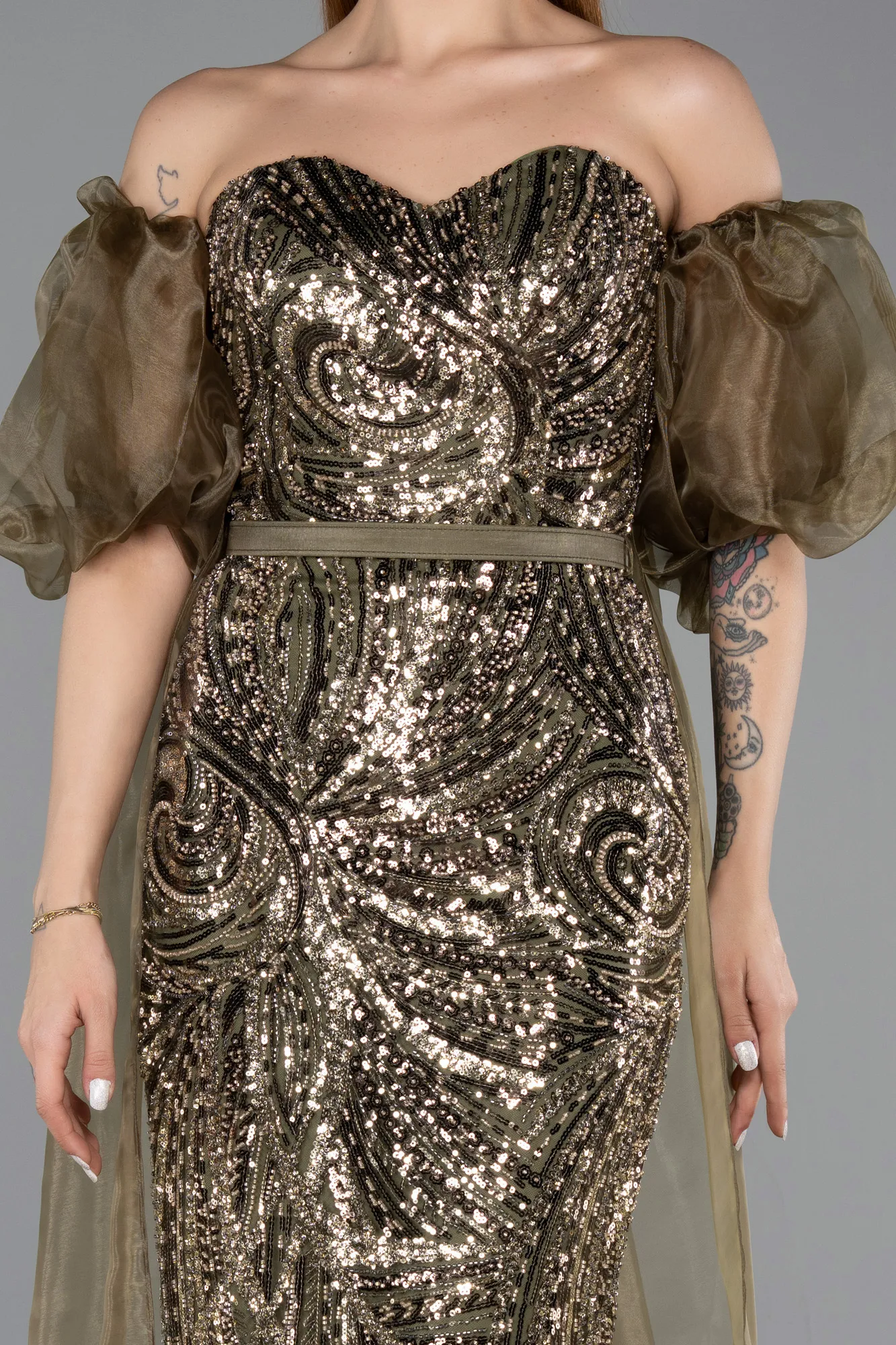 Olive Drab-Long Evening Dress ABU5537