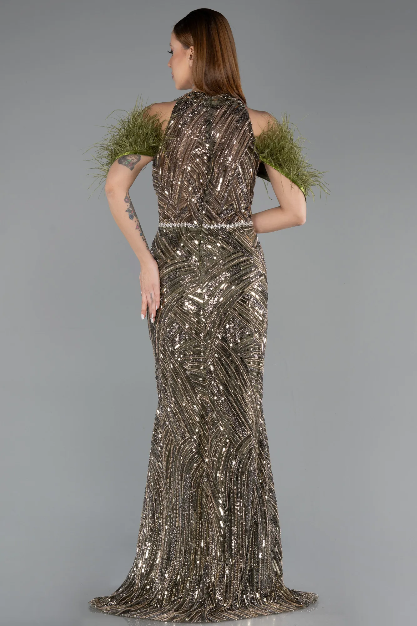 Olive Drab-Long Evening Dress ABU5538