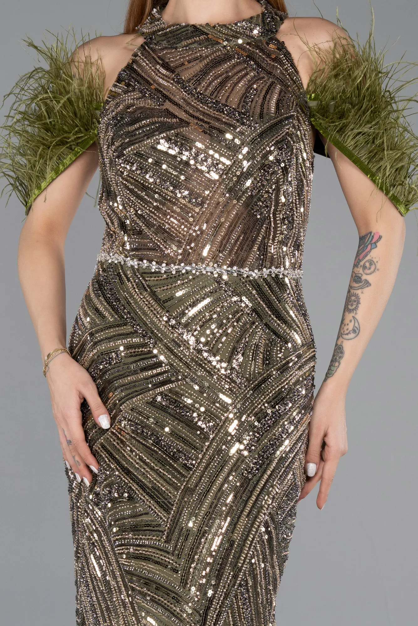 Olive Drab-Long Evening Dress ABU5538