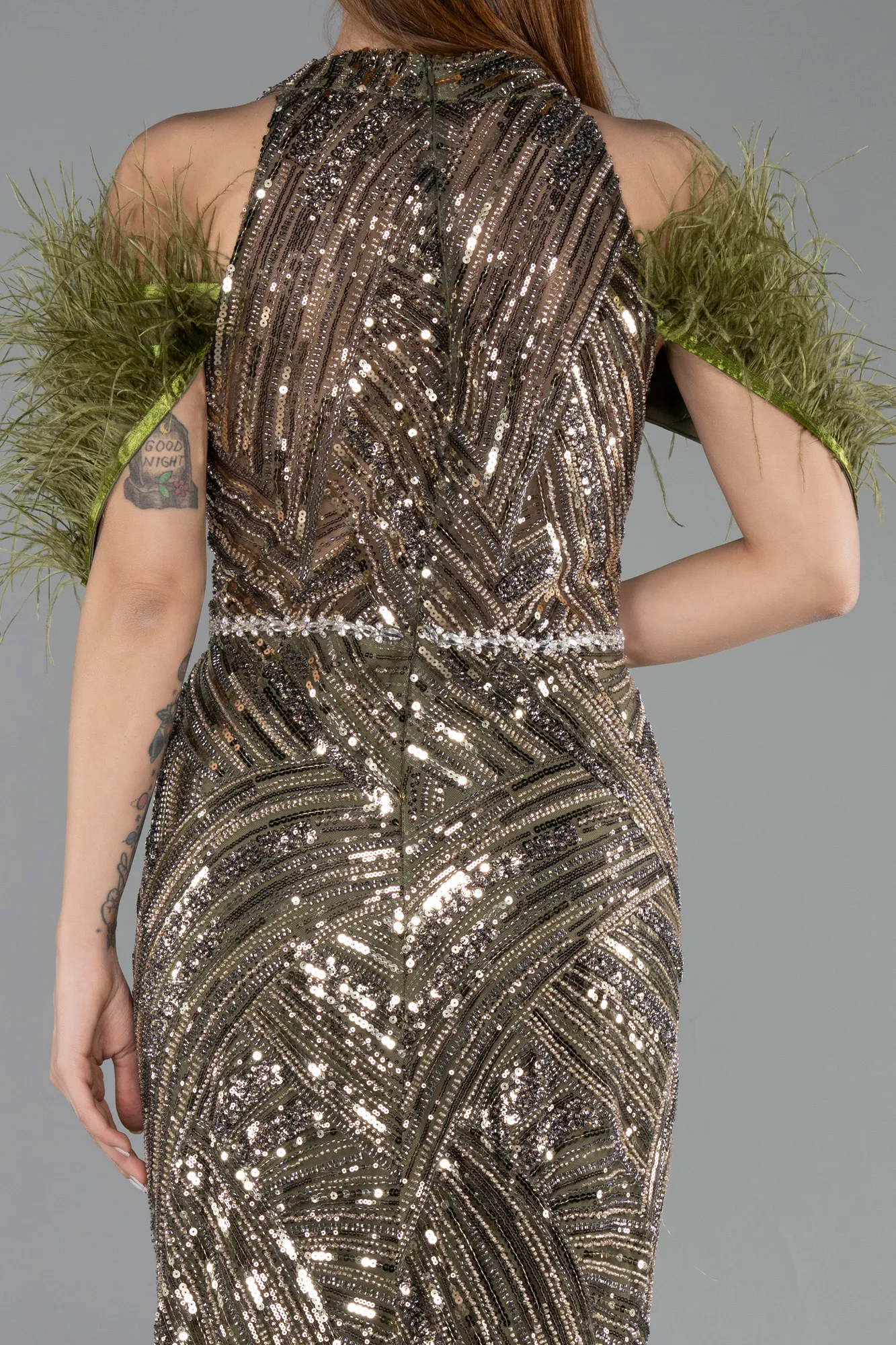 Olive Drab-Long Evening Dress ABU5538