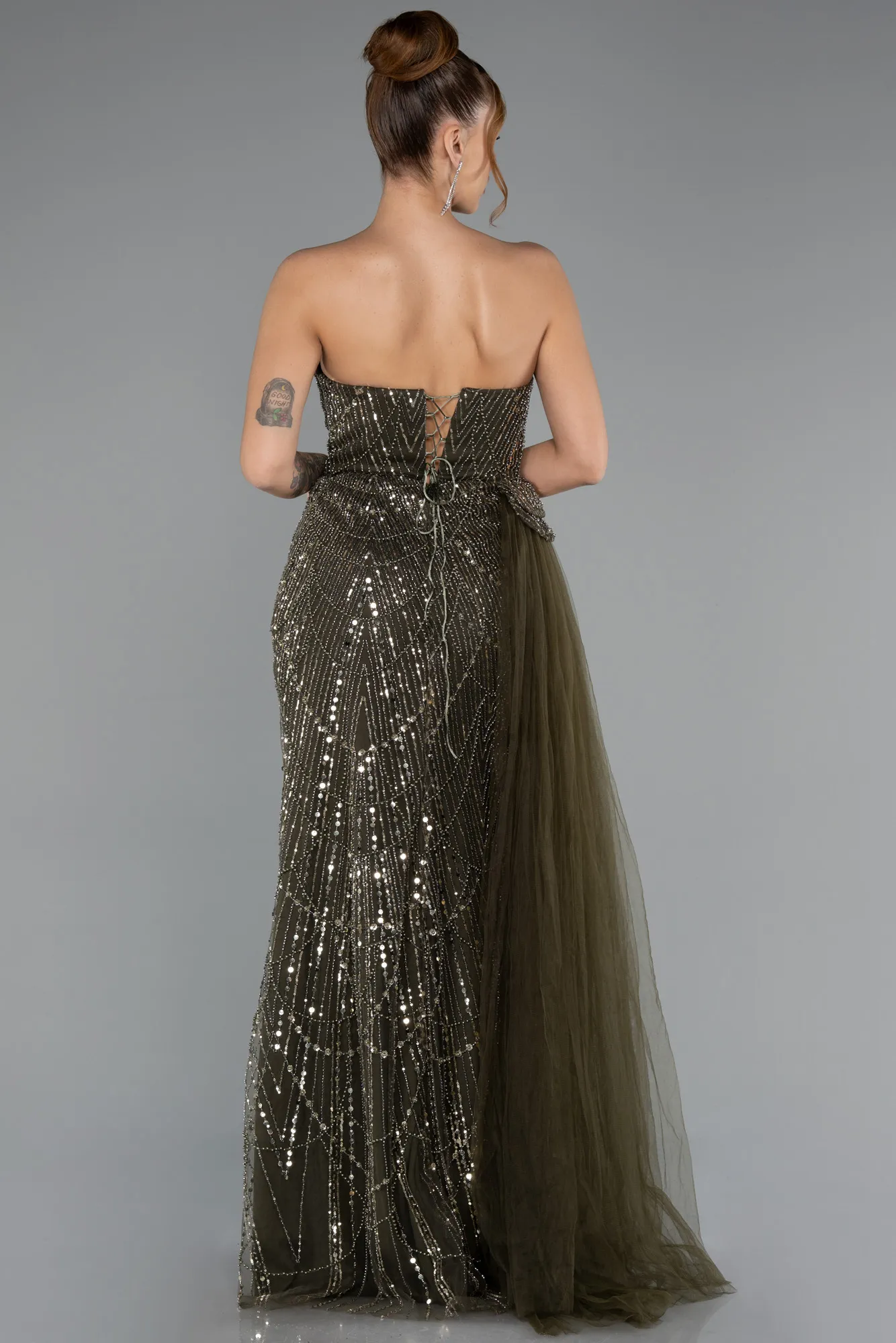 Olive Drab-Long Evening Dress ABU5586