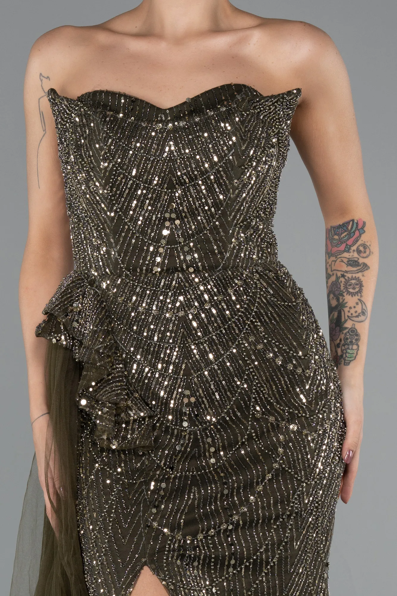 Olive Drab-Long Evening Dress ABU5586