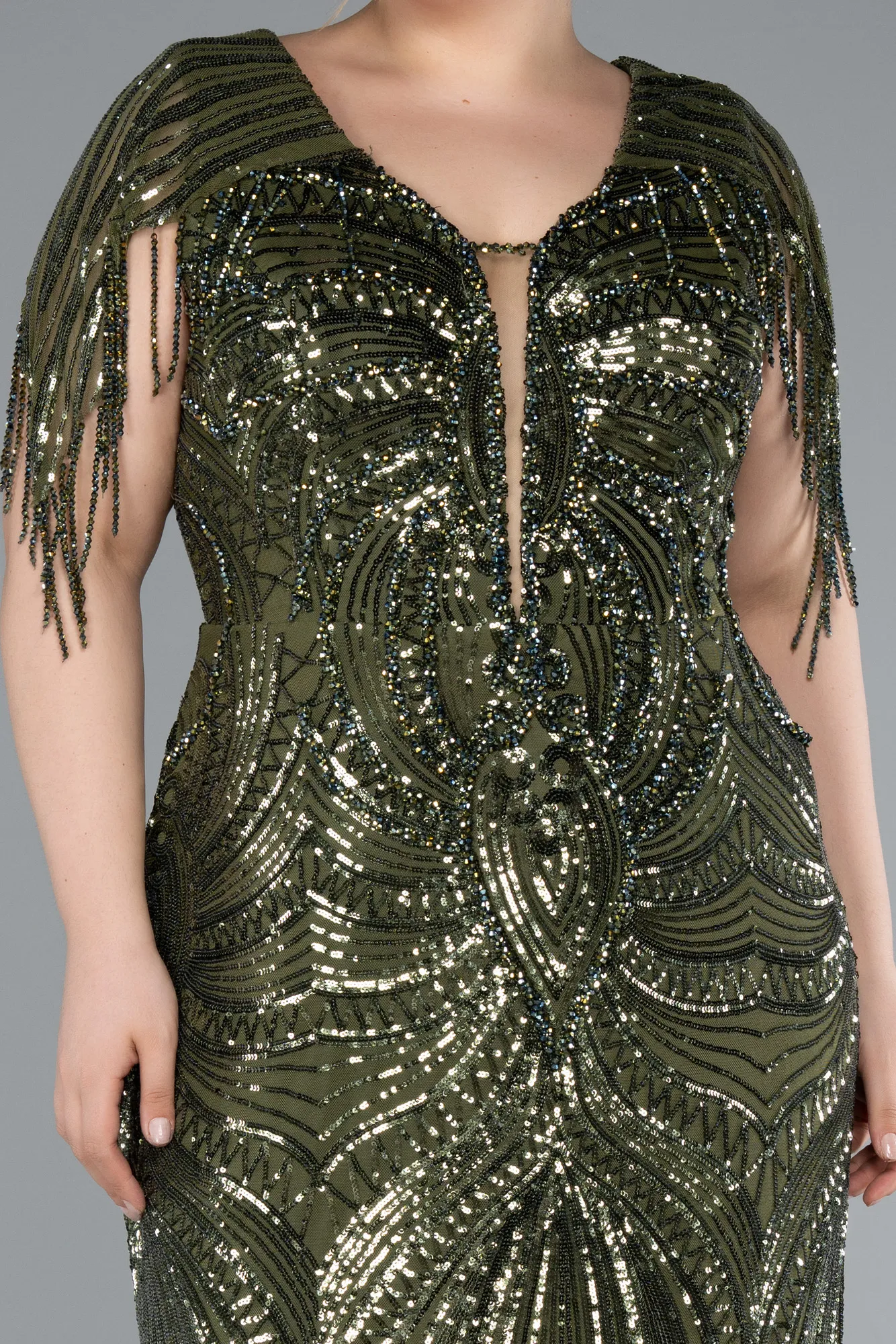 Olive Drab-Long Formal Plus Size Dress ABU4953