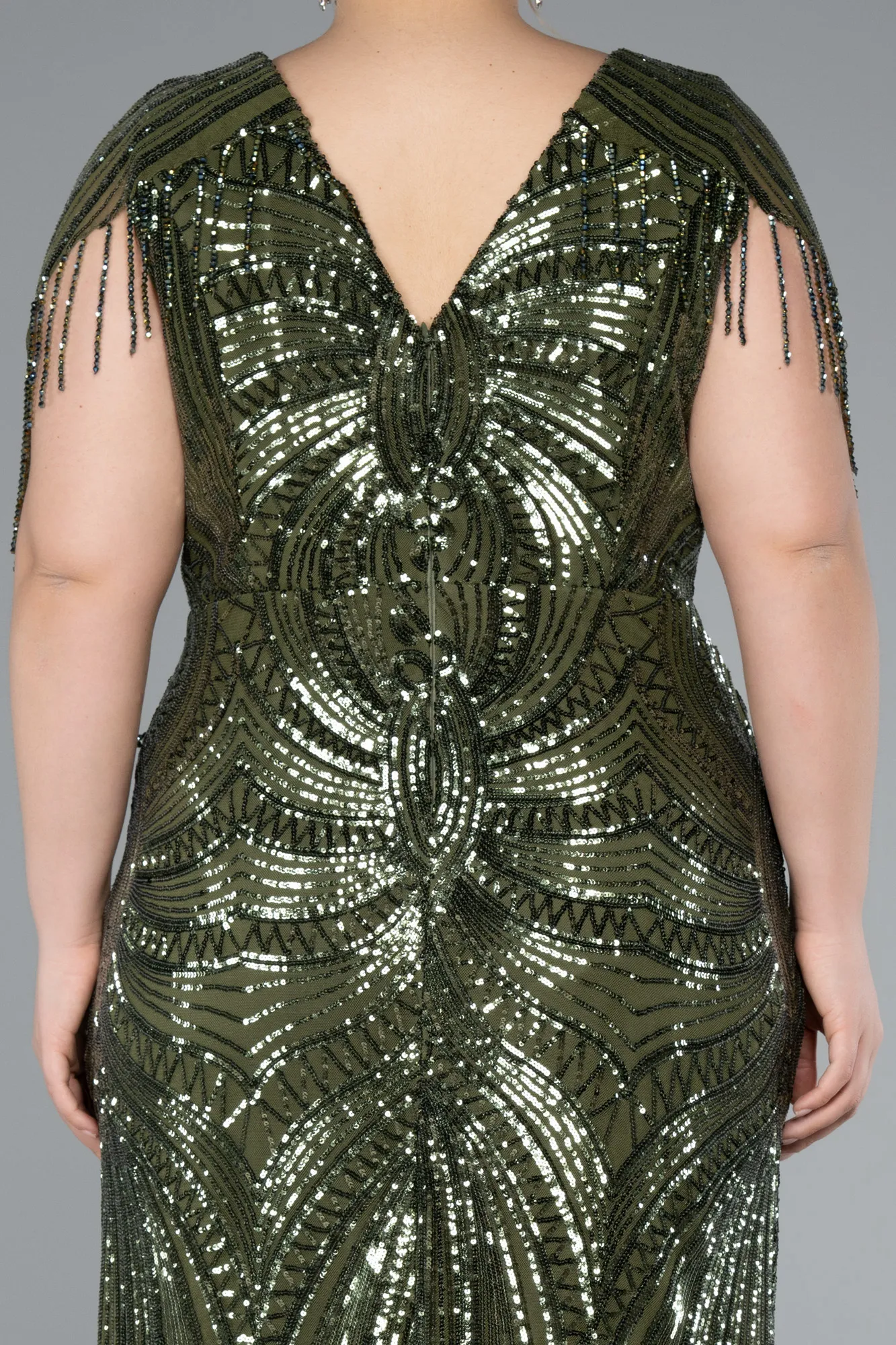 Olive Drab-Long Formal Plus Size Dress ABU4953