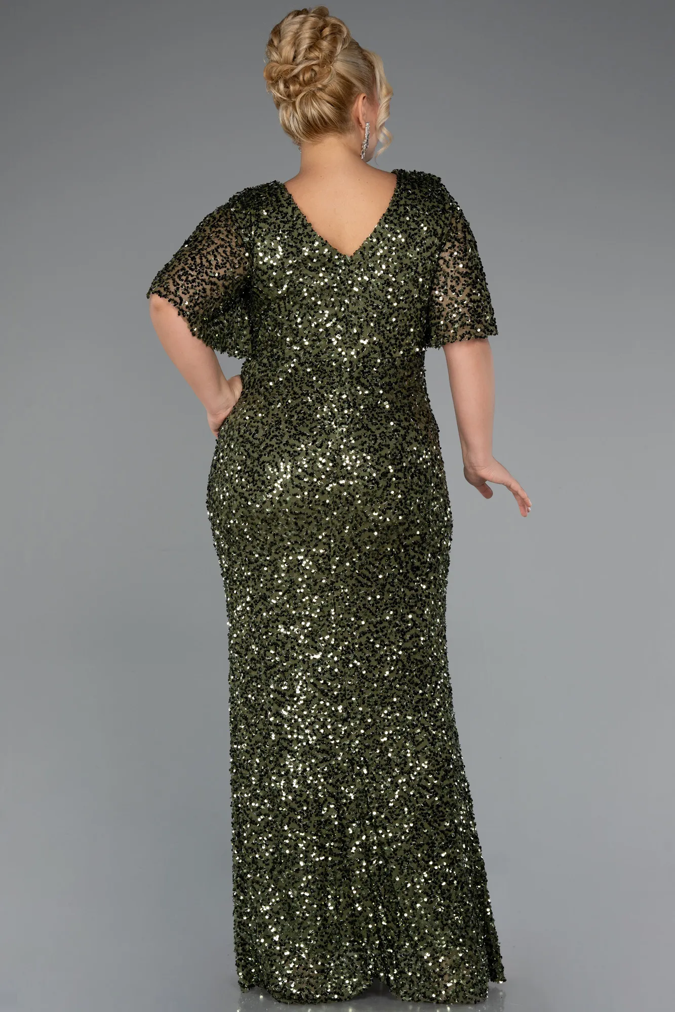 Olive Drab-Long Formal Plus Size Dress ABU5318