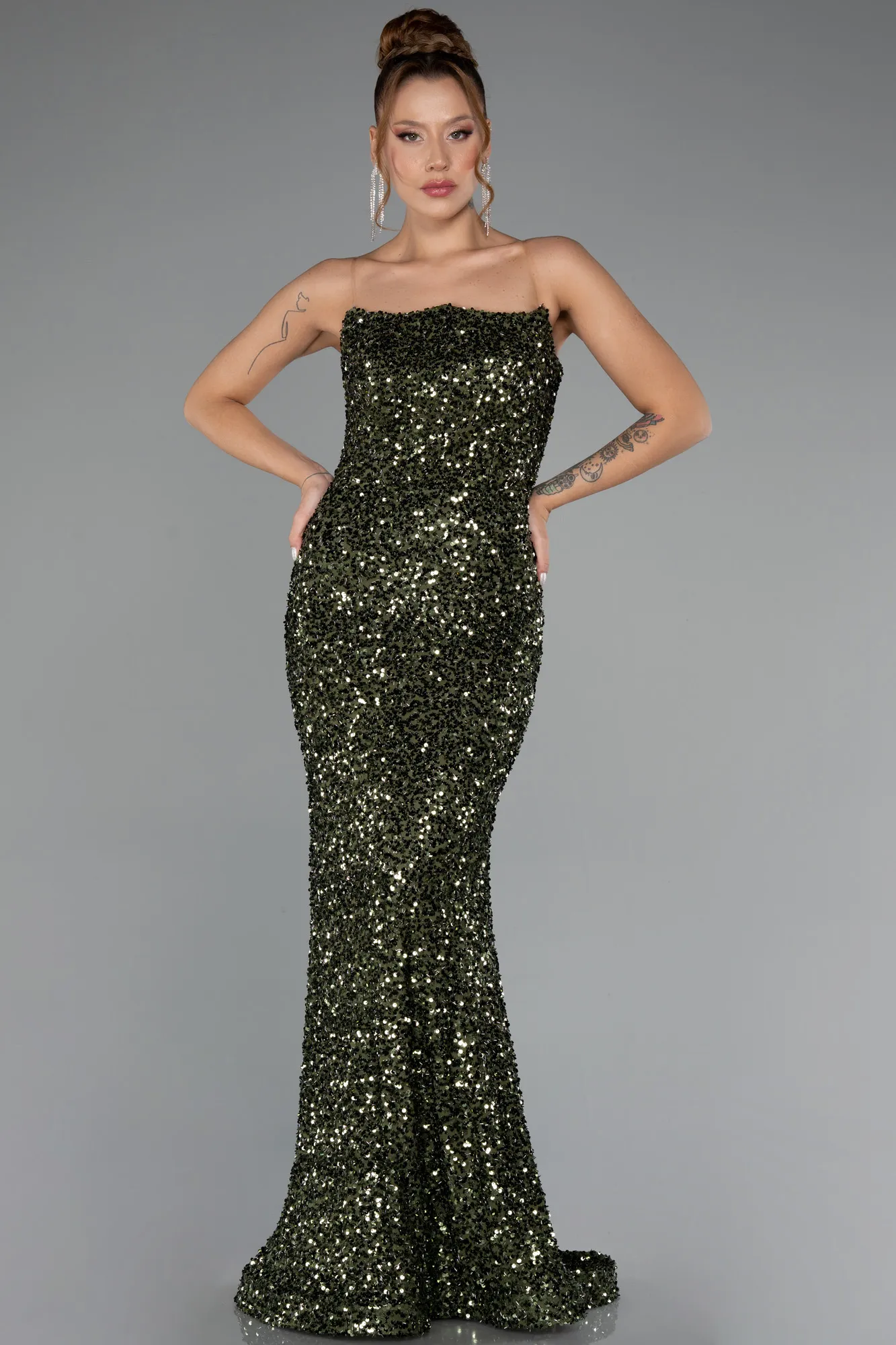 Olive Drab-Long Mermaid Prom Dress ABU5364