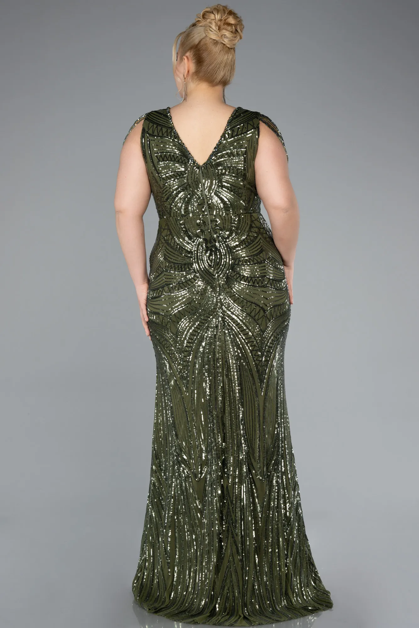 Olive Drab-Long Oversized Evening Dress ABU4952