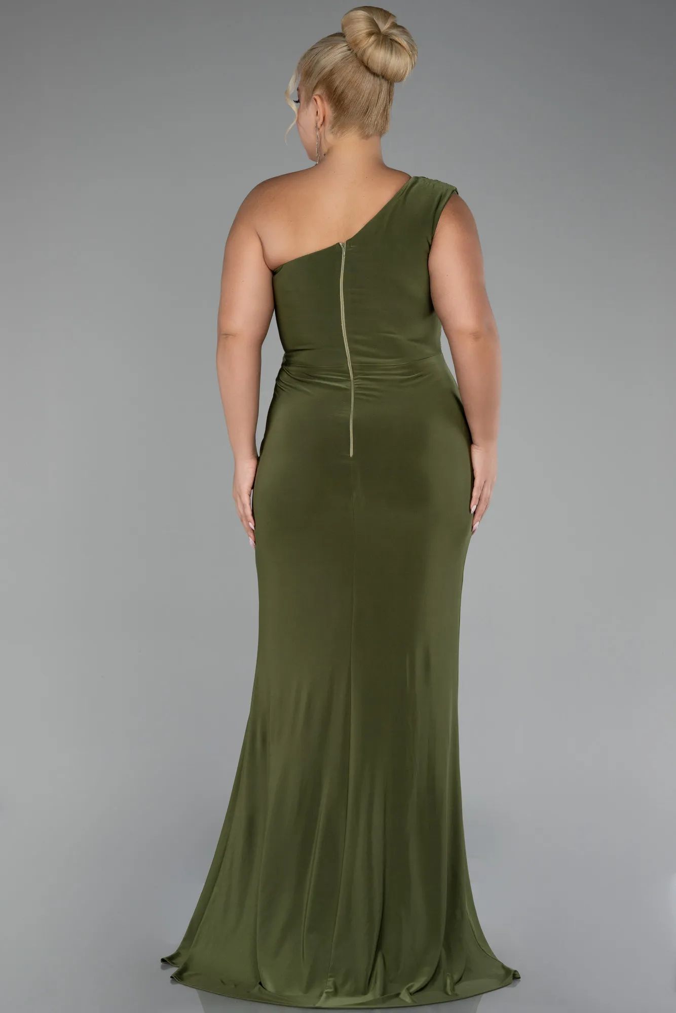 Olive Drab-Long Plus Size Engagement Dress ABU4148