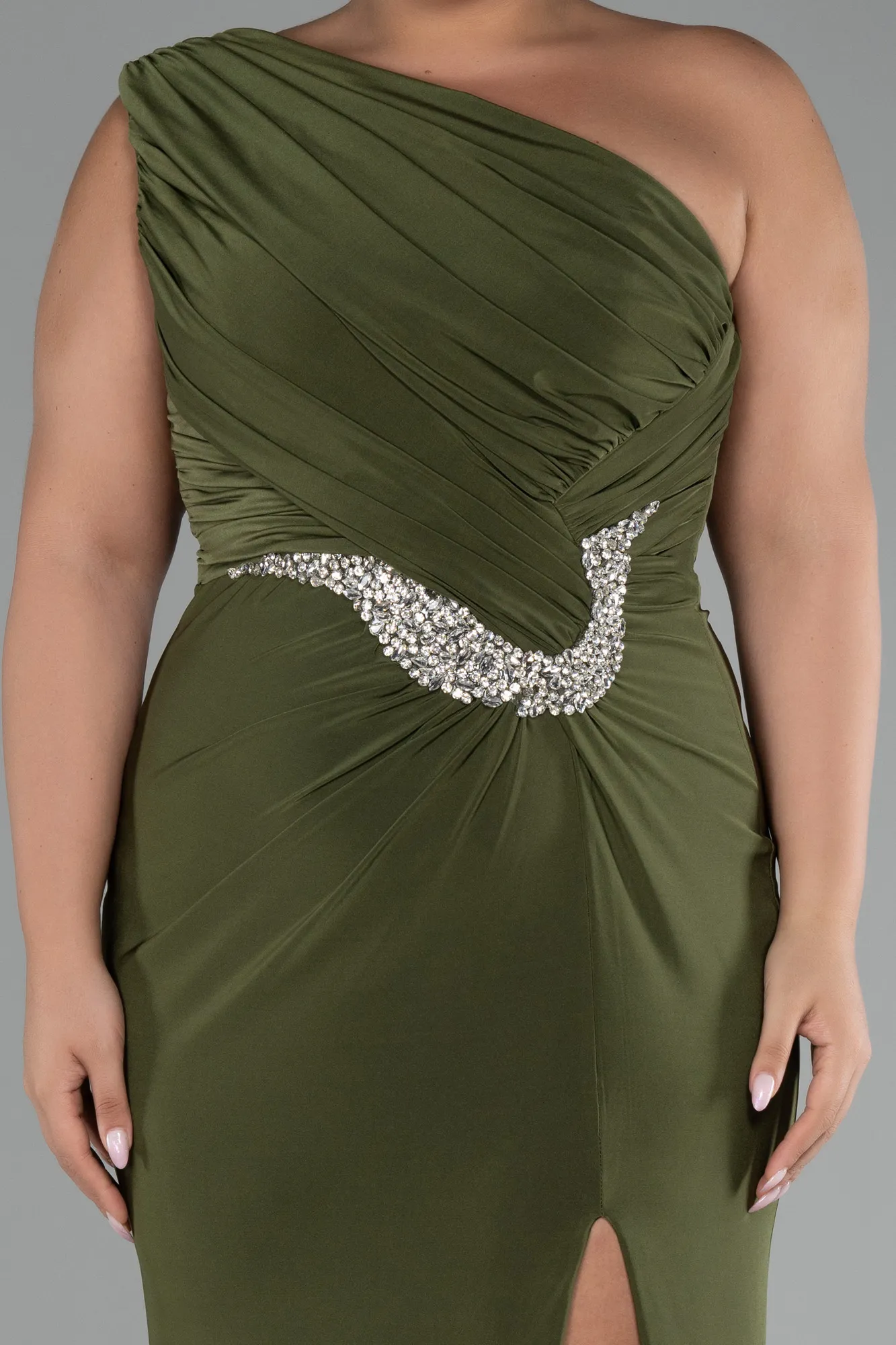 Olive Drab-Long Plus Size Engagement Dress ABU4148