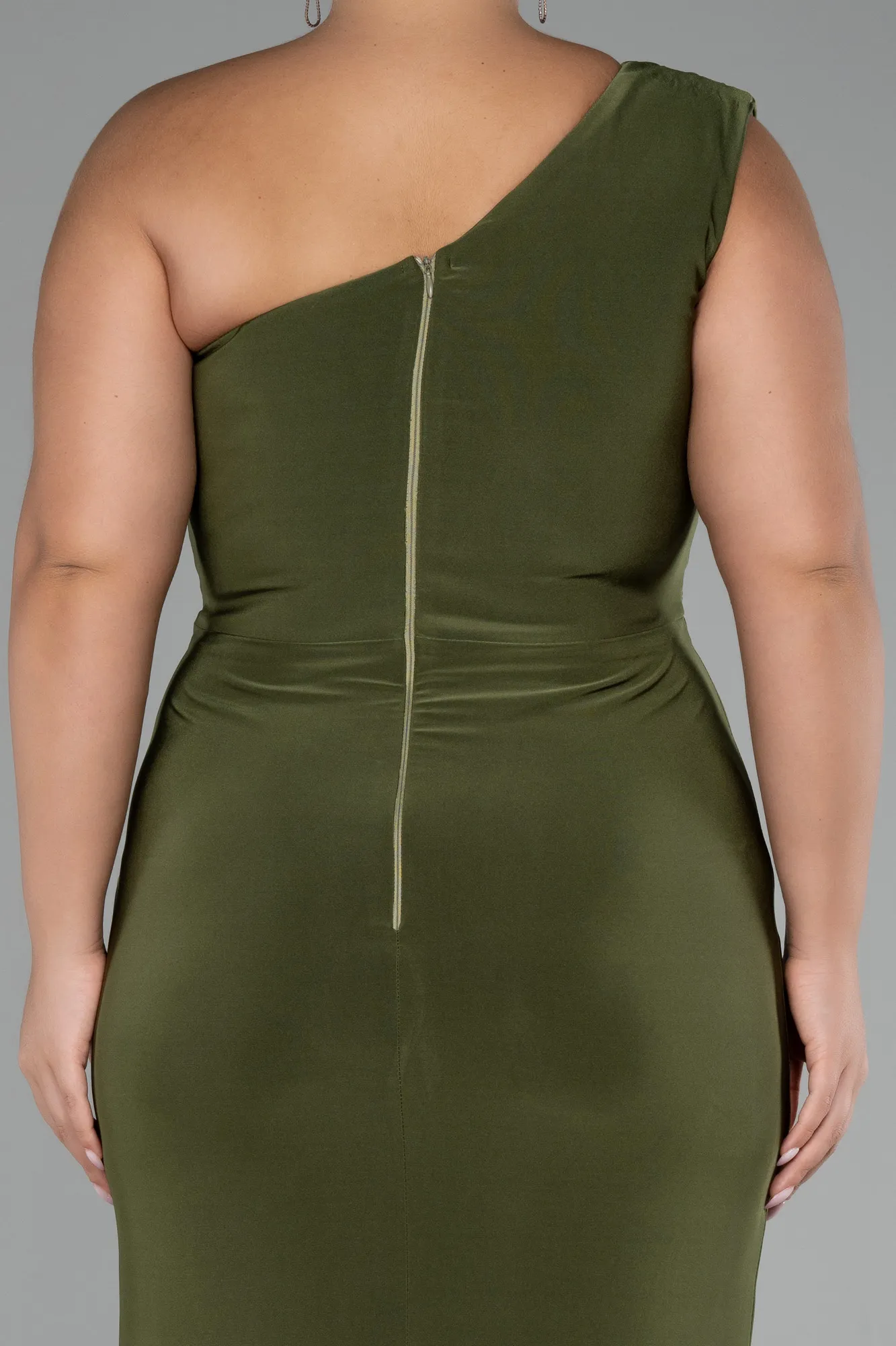 Olive Drab-Long Plus Size Engagement Dress ABU4148