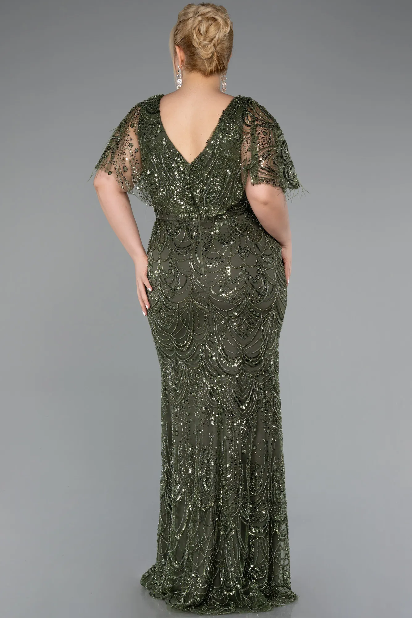 Olive Drab-Long Plus Size Engagement Dress ABU4950