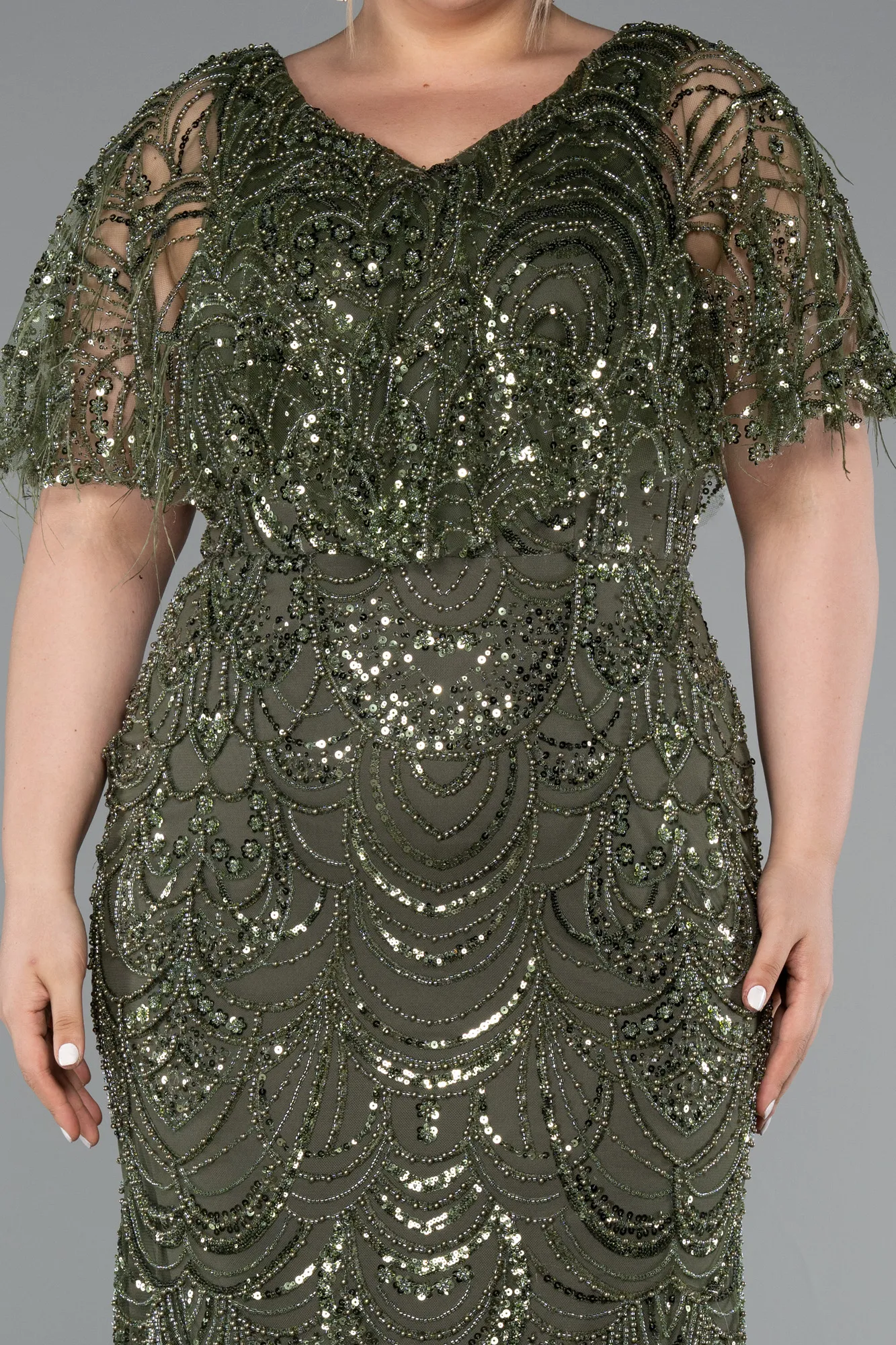 Olive Drab-Long Plus Size Engagement Dress ABU4950