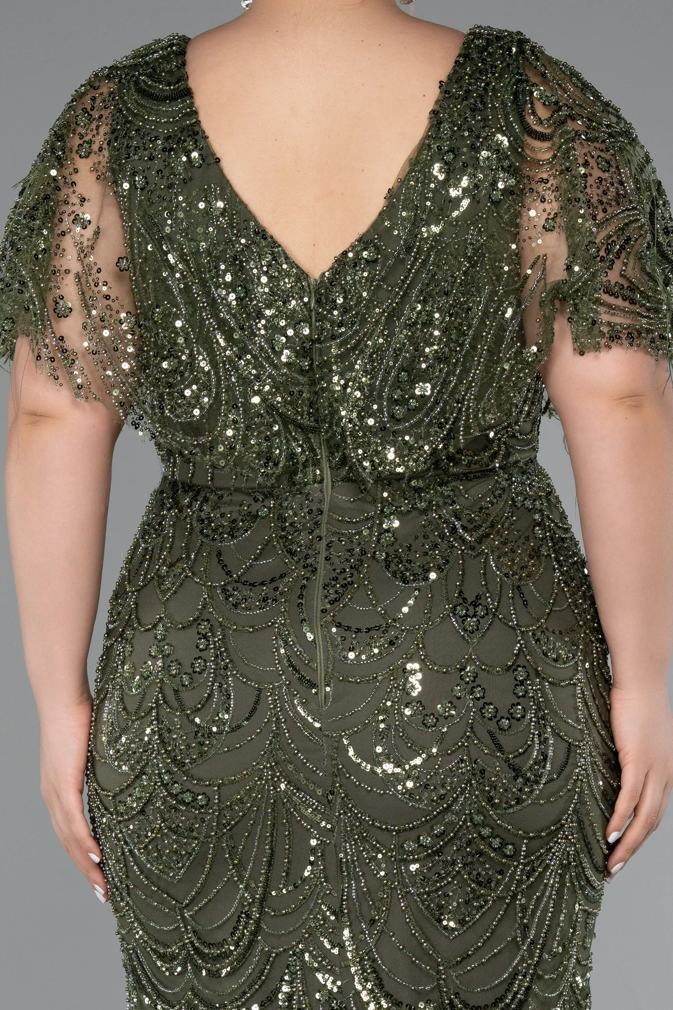 Olive Drab-Long Plus Size Engagement Dress ABU4950