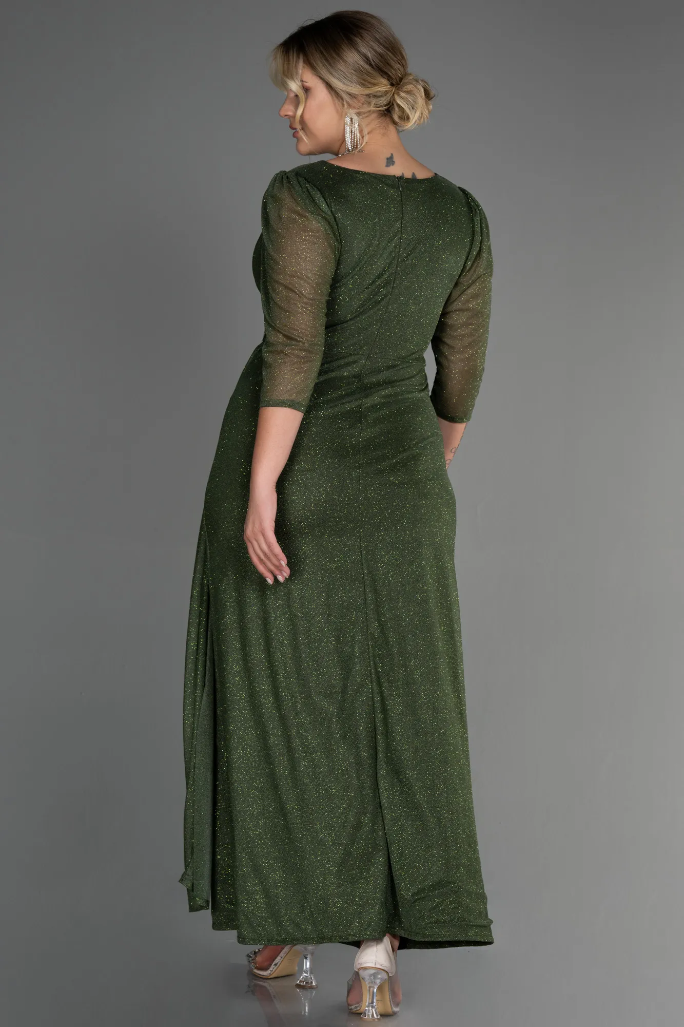 Olive Drab-Long Plus Size Evening Dress ABU3279