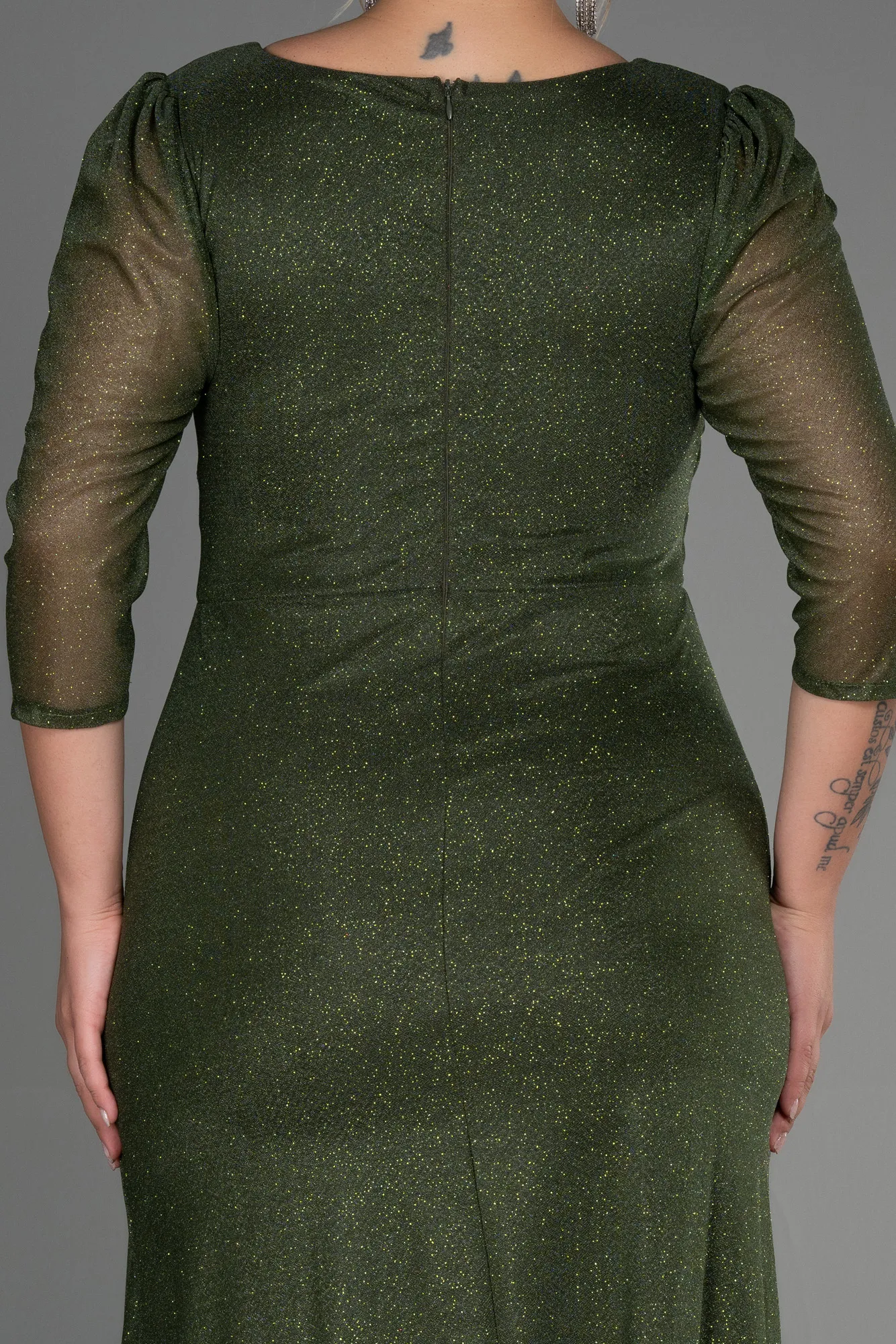 Olive Drab-Long Plus Size Evening Dress ABU3279