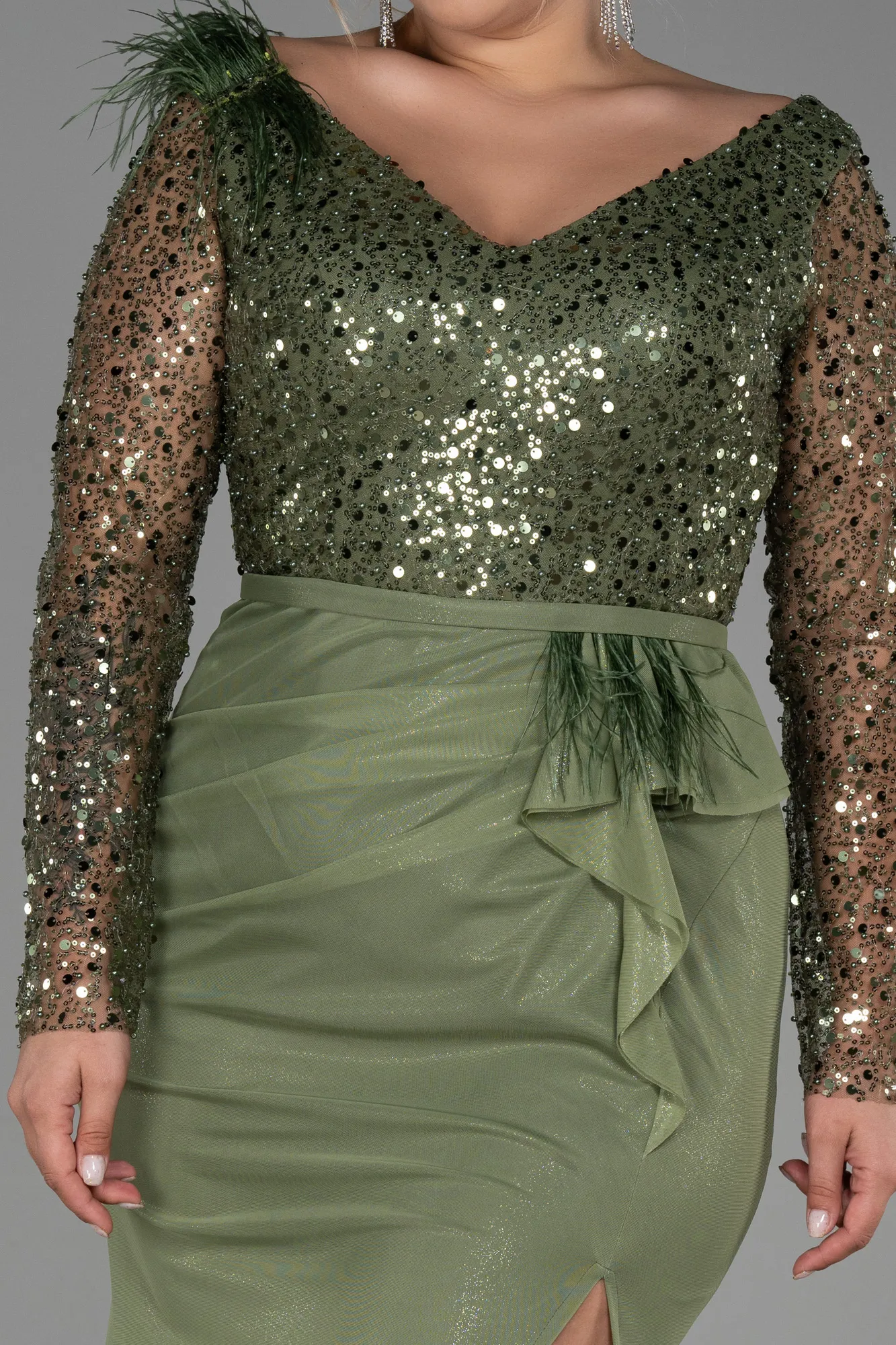 Olive Drab-Long Plus Size Evening Dress ABU3284