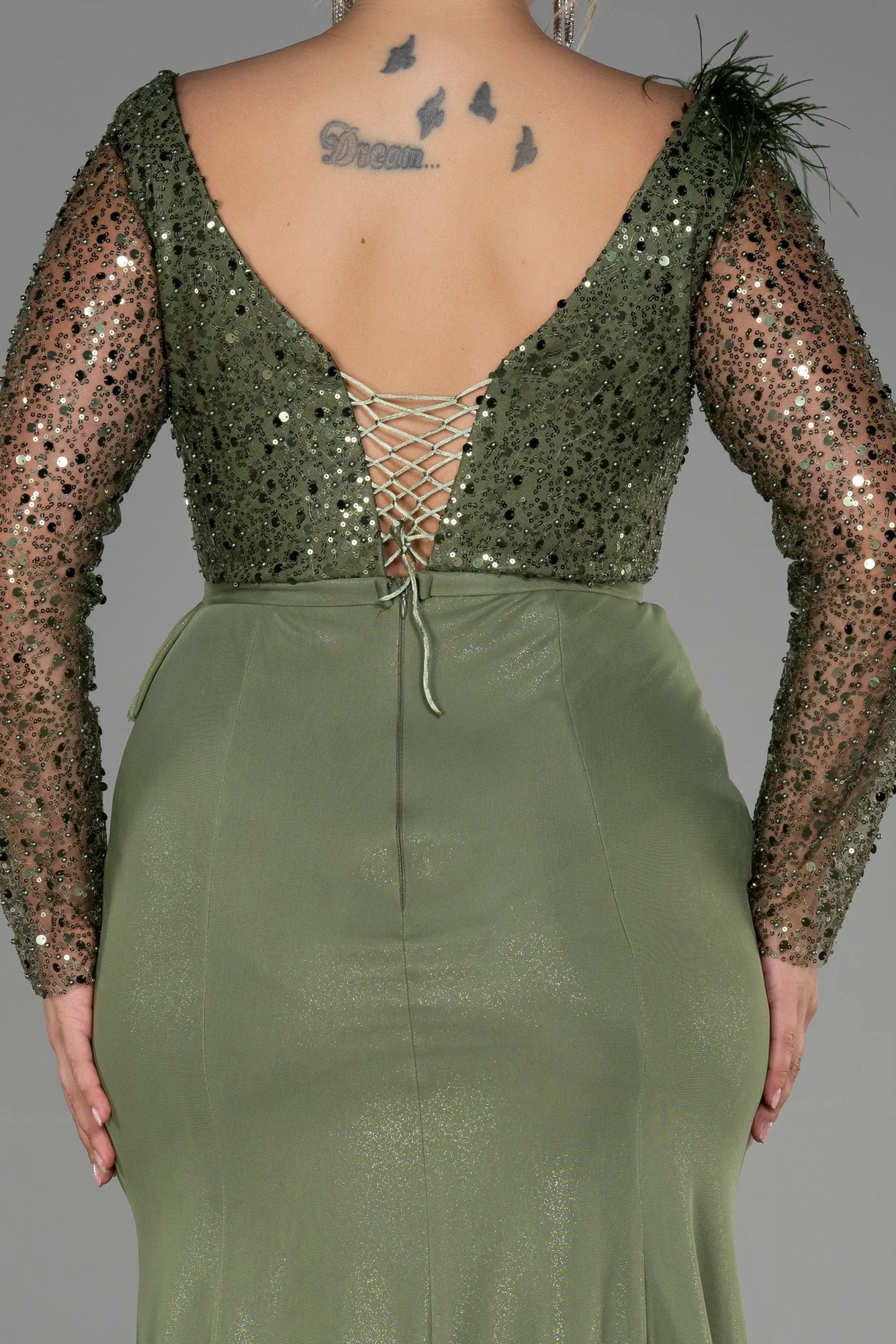Olive Drab-Long Plus Size Evening Dress ABU3284
