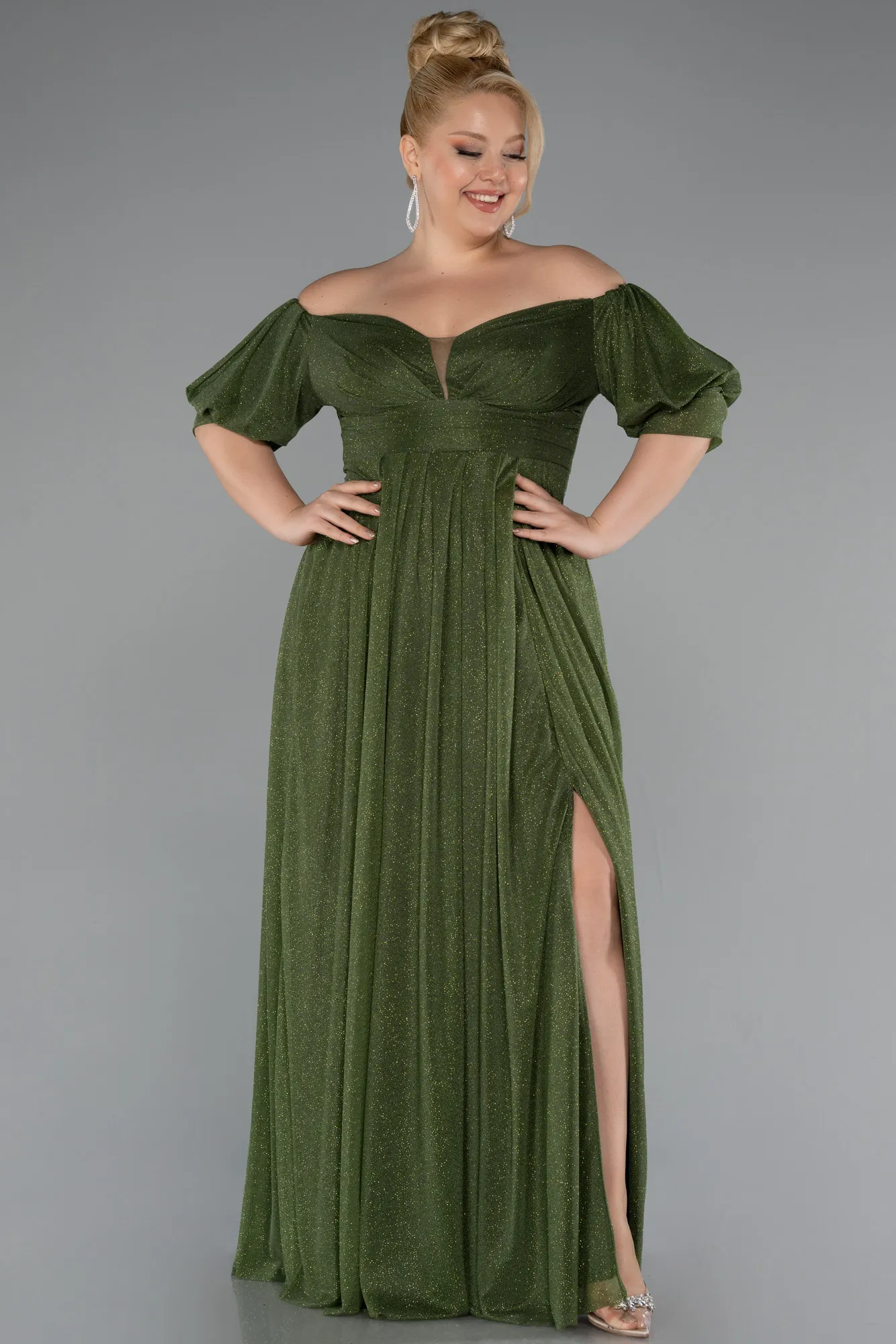 Olive Drab-Long Plus Size Evening Dress ABU3615