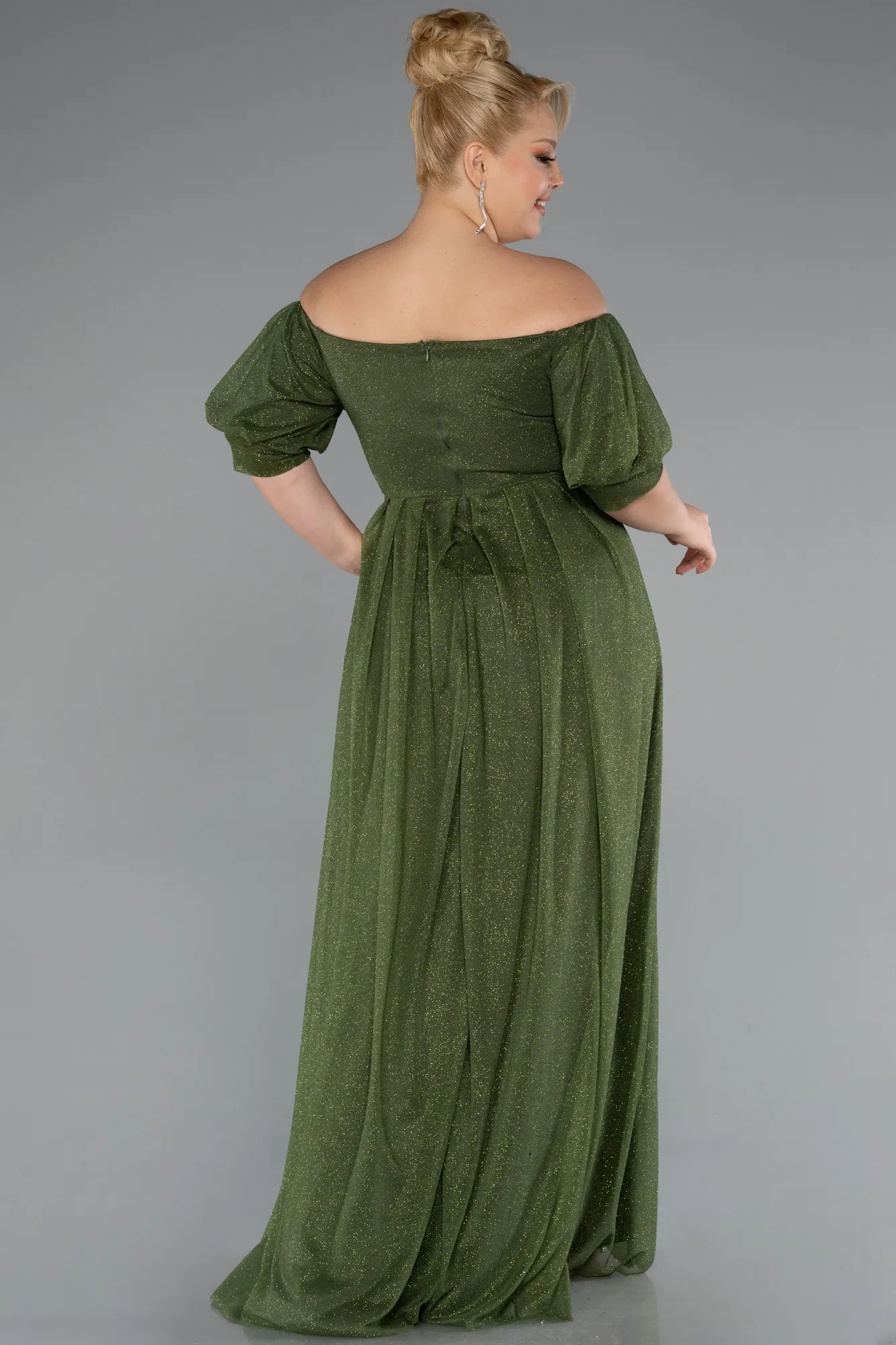 Olive Drab-Long Plus Size Evening Dress ABU3615