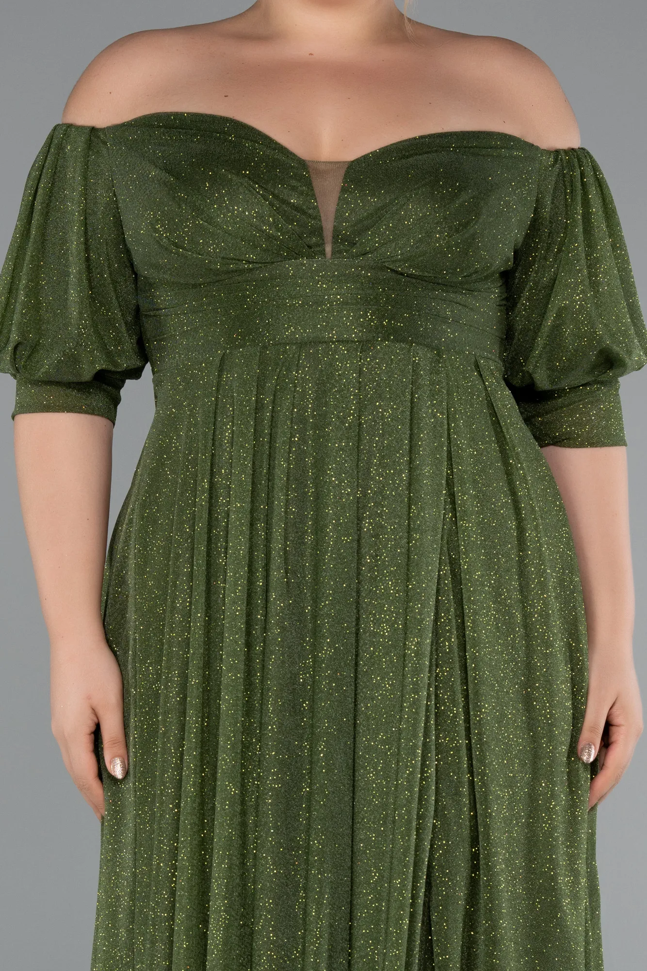 Olive Drab-Long Plus Size Evening Dress ABU3615