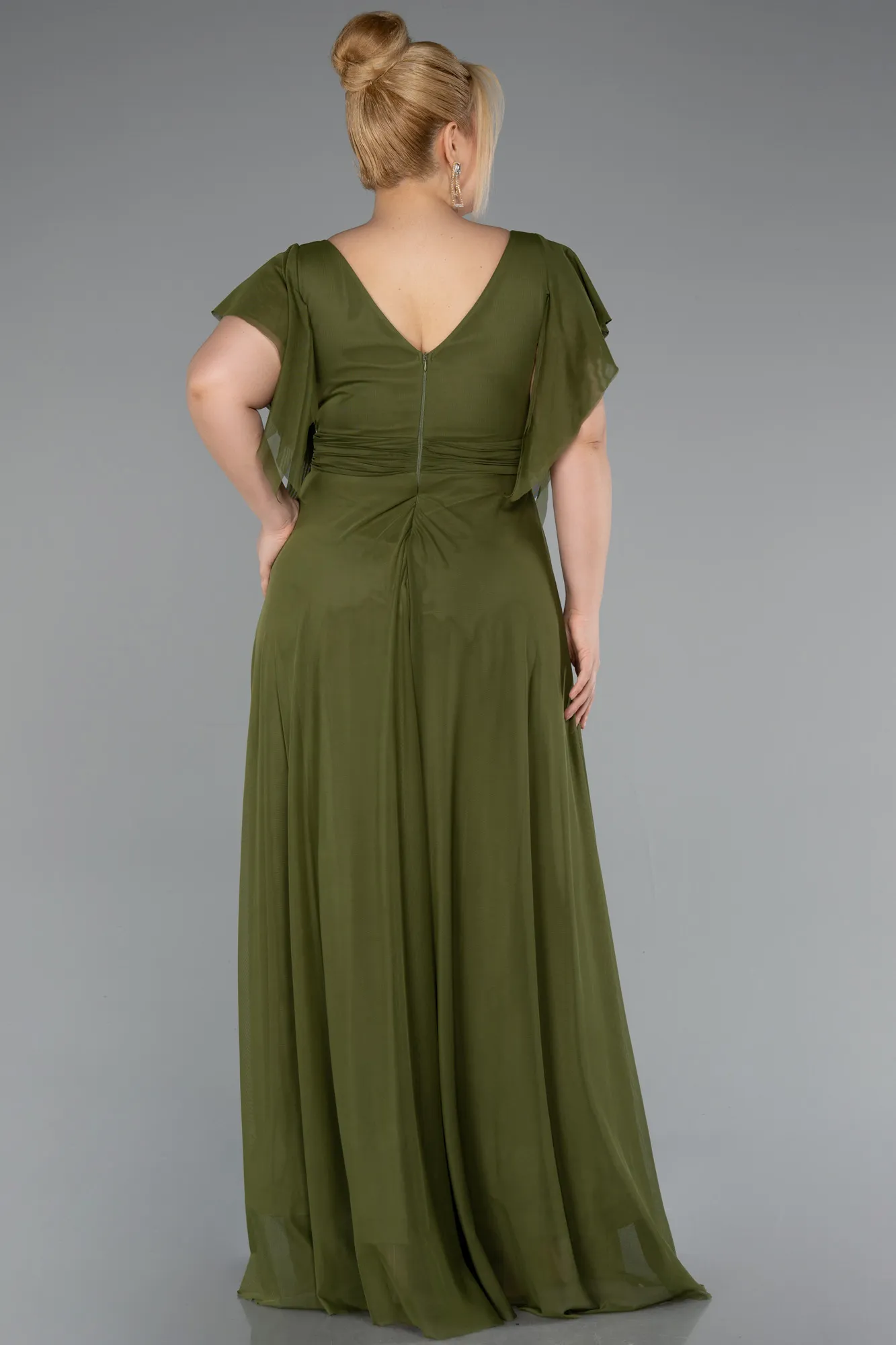 Olive Drab-Long Plus Size Evening Dress ABU4263
