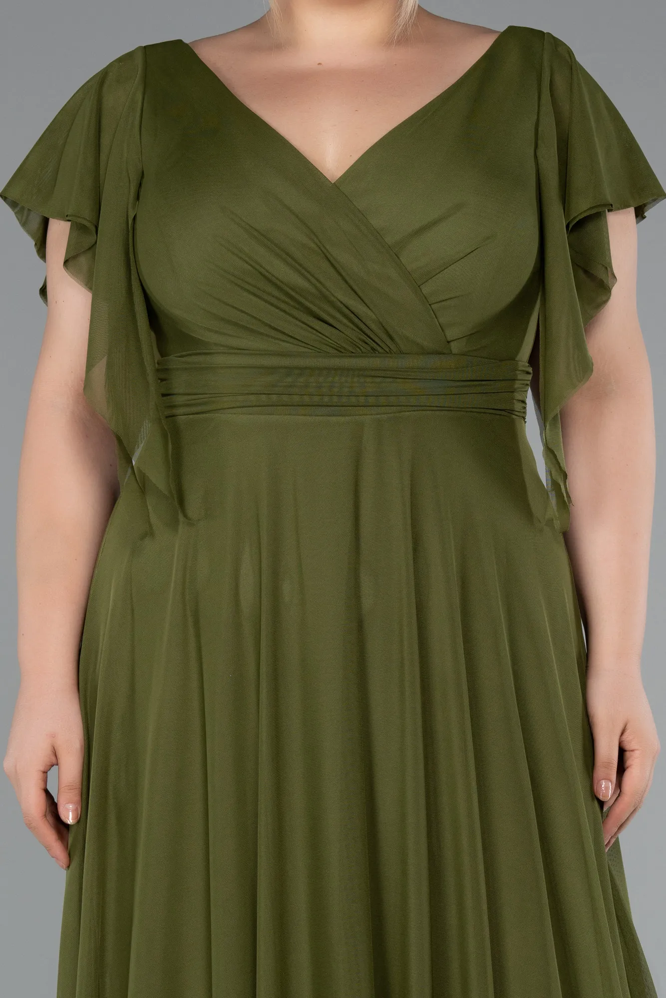 Olive Drab-Long Plus Size Evening Dress ABU4263