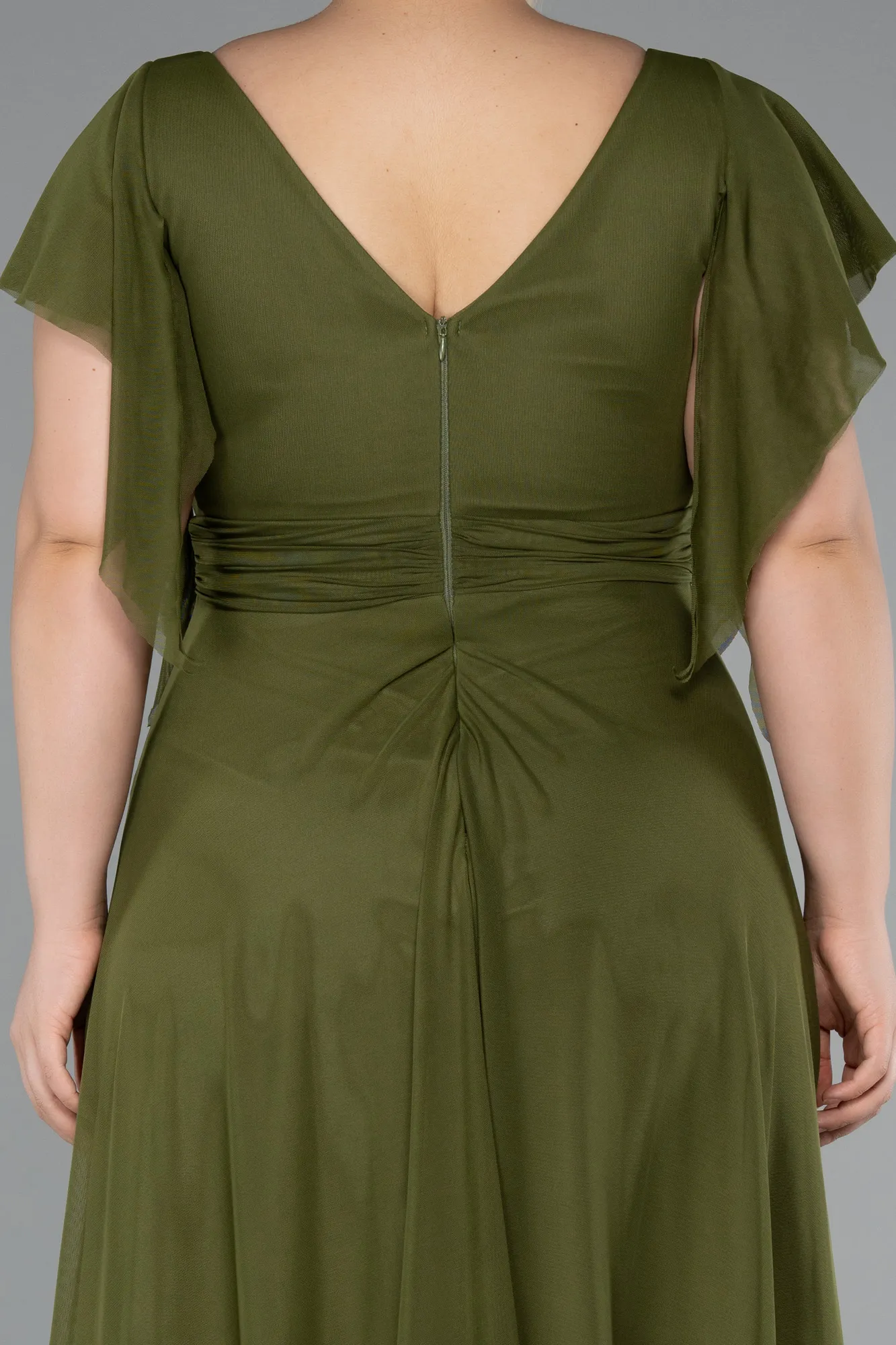 Olive Drab-Long Plus Size Evening Dress ABU4263