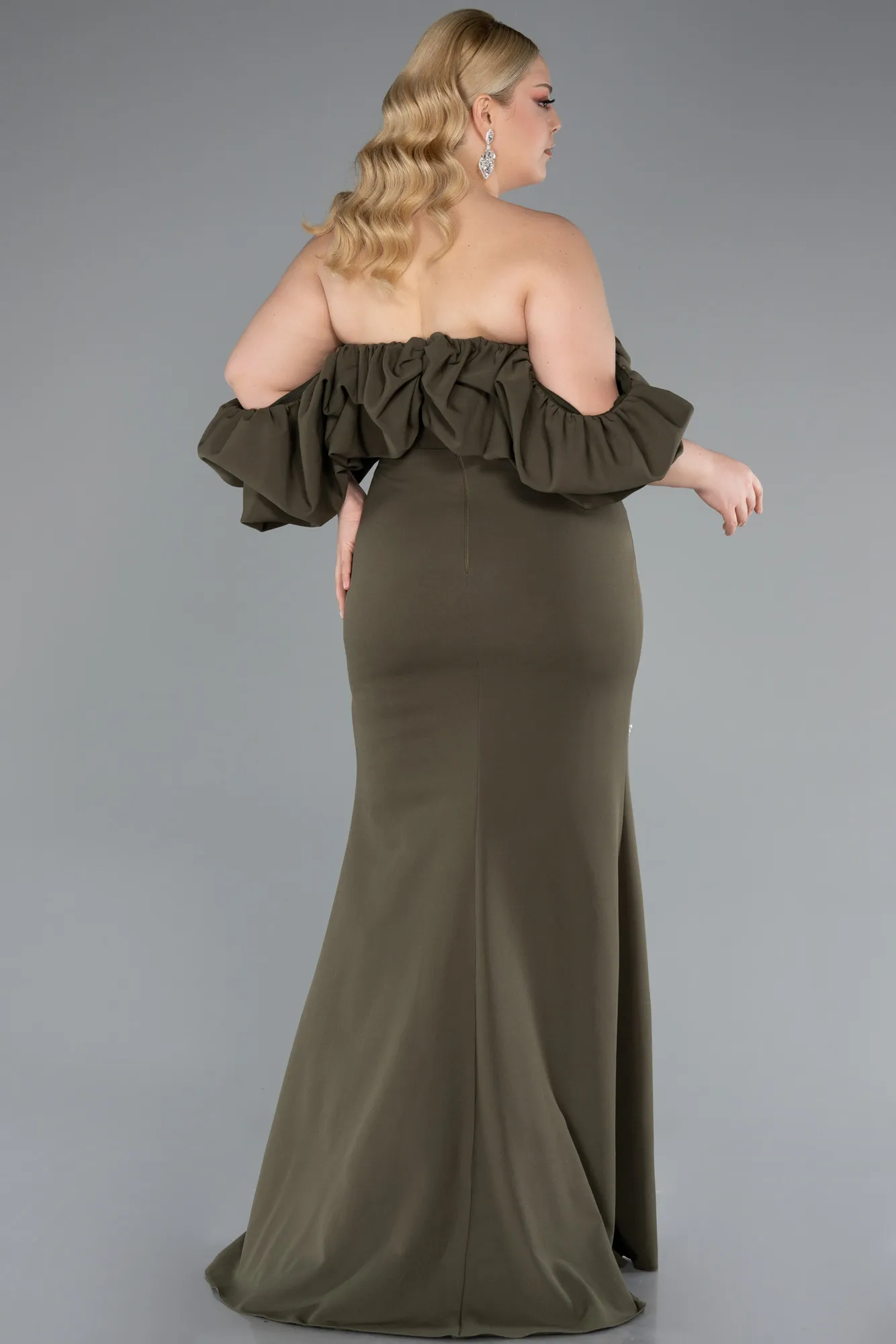 Olive Drab-Long Plus Size Evening Dress ABU4990