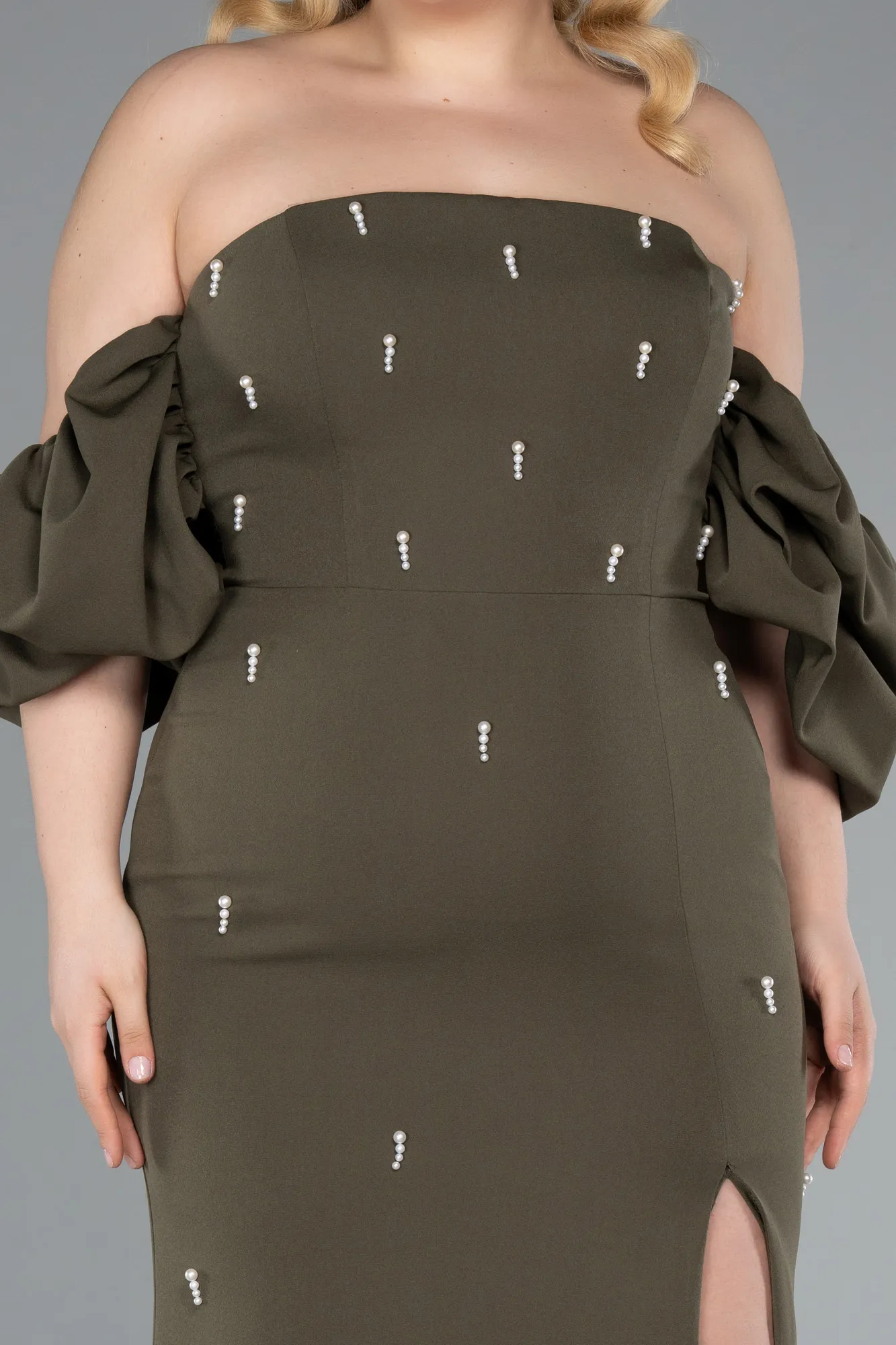 Olive Drab-Long Plus Size Evening Dress ABU4990