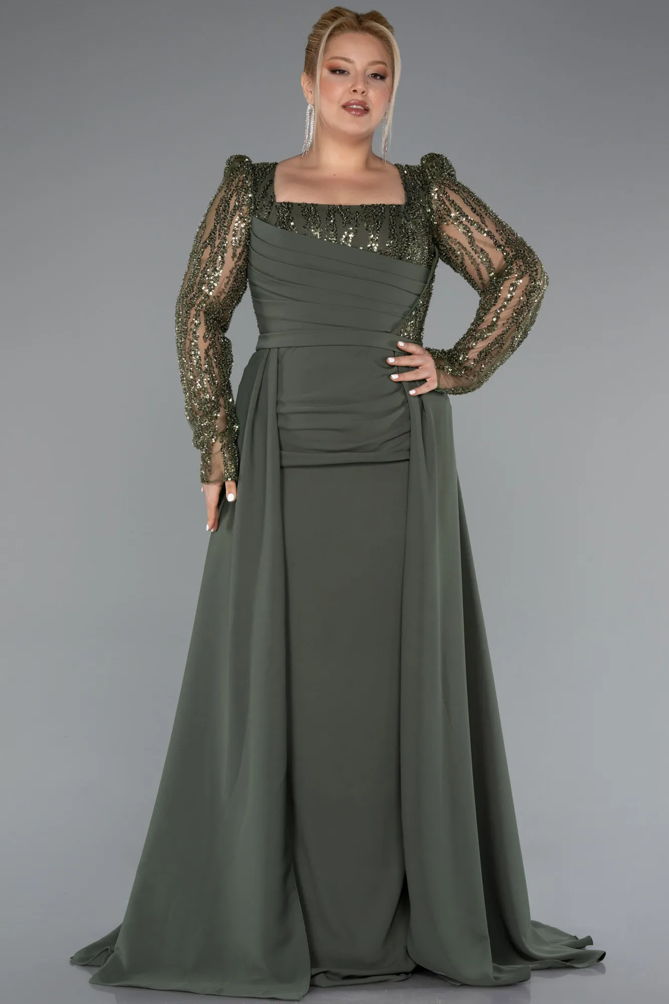 Olive Drab-Long Plus Size Evening Dress ABU5094