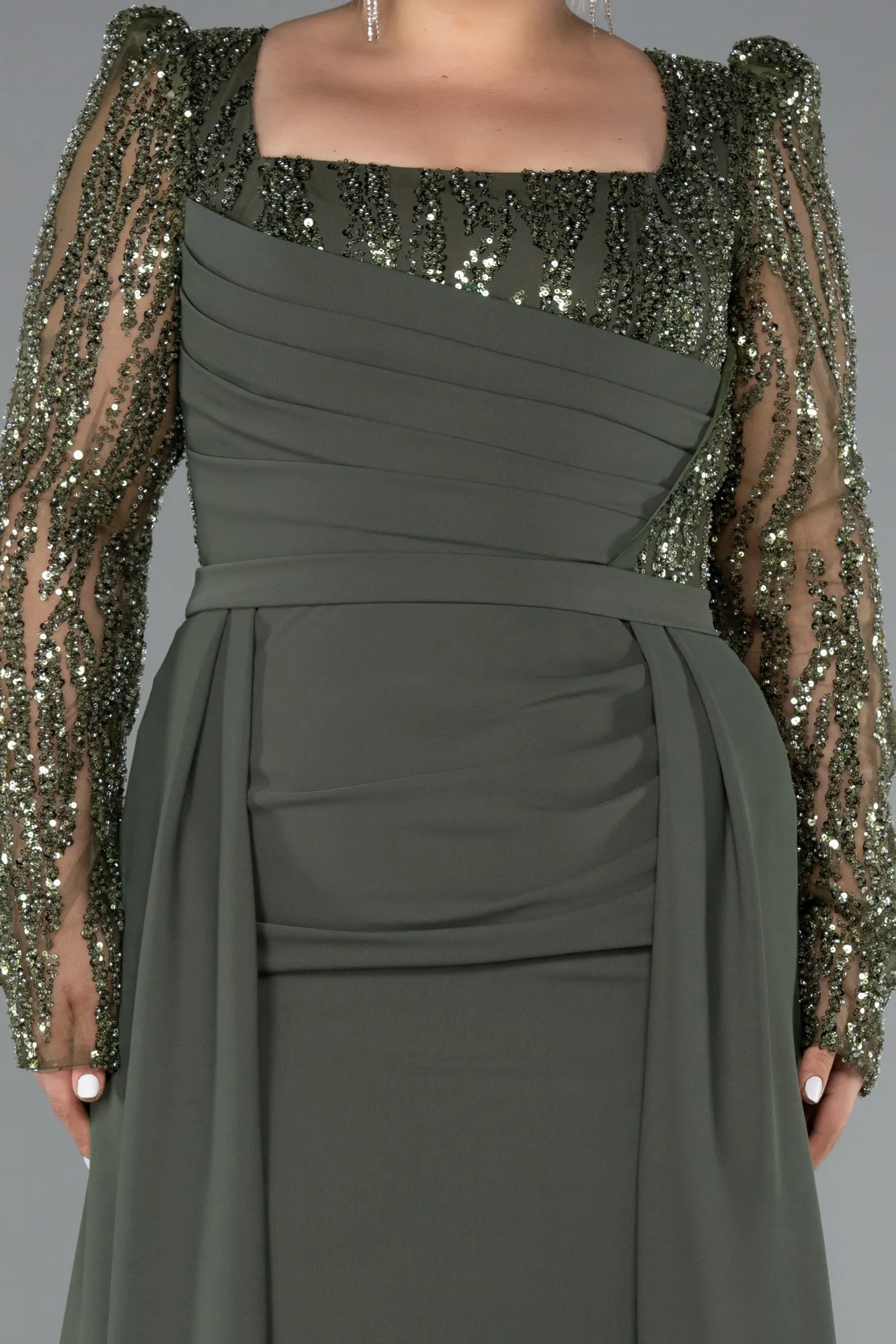 Olive Drab-Long Plus Size Evening Dress ABU5094
