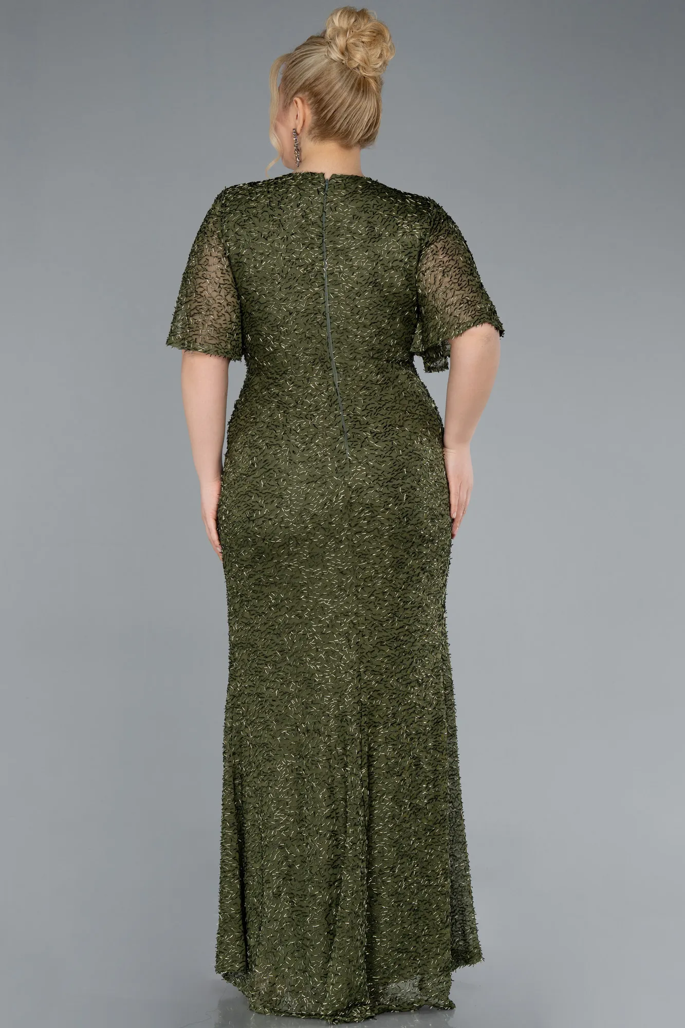 Olive Drab-Long Plus Size Evening Gown ABU4542