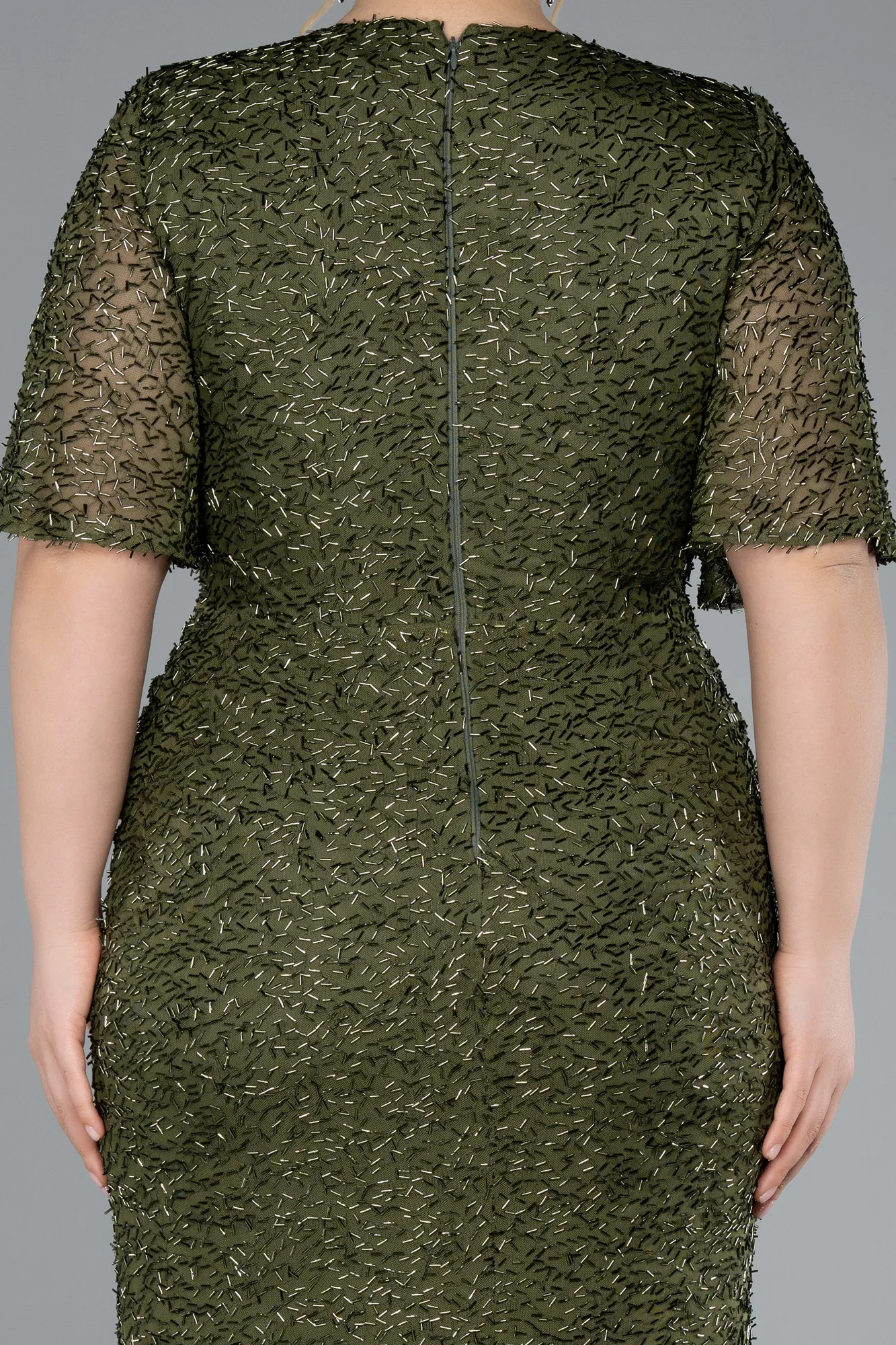 Olive Drab-Long Plus Size Evening Gown ABU4542