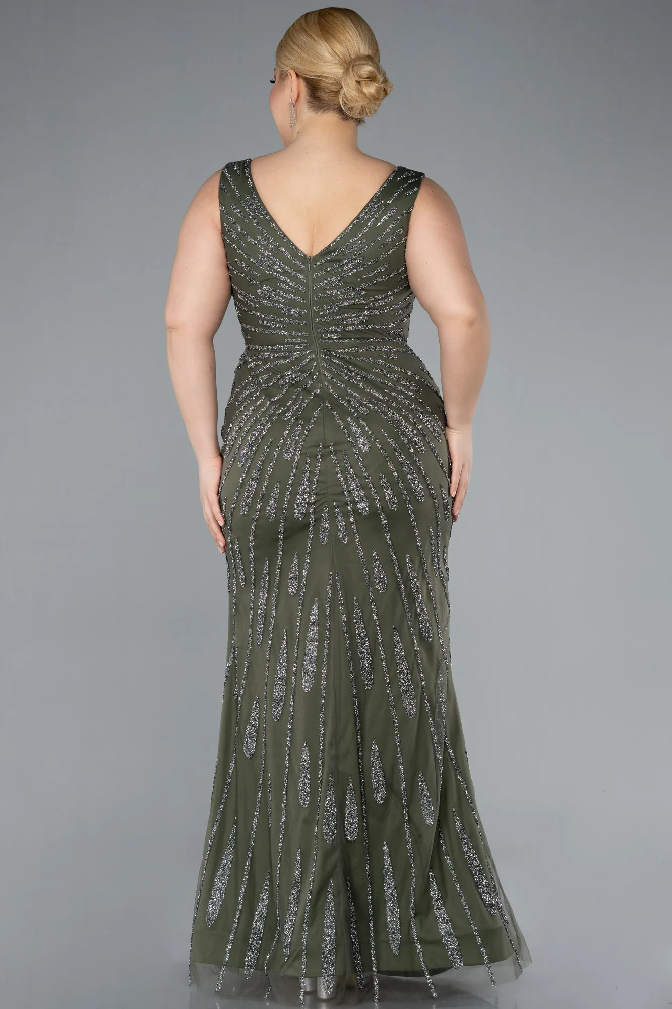 Olive Drab-Long Plus Size Evening Gown ABU4717