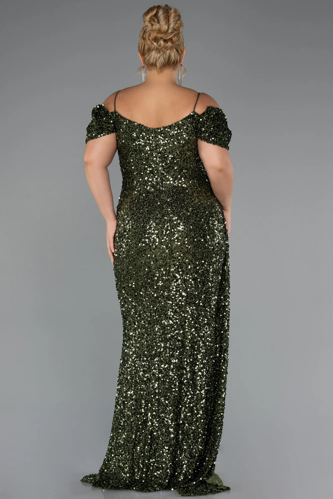 Olive Drab-Long Plus Size Evening Gown ABU5232