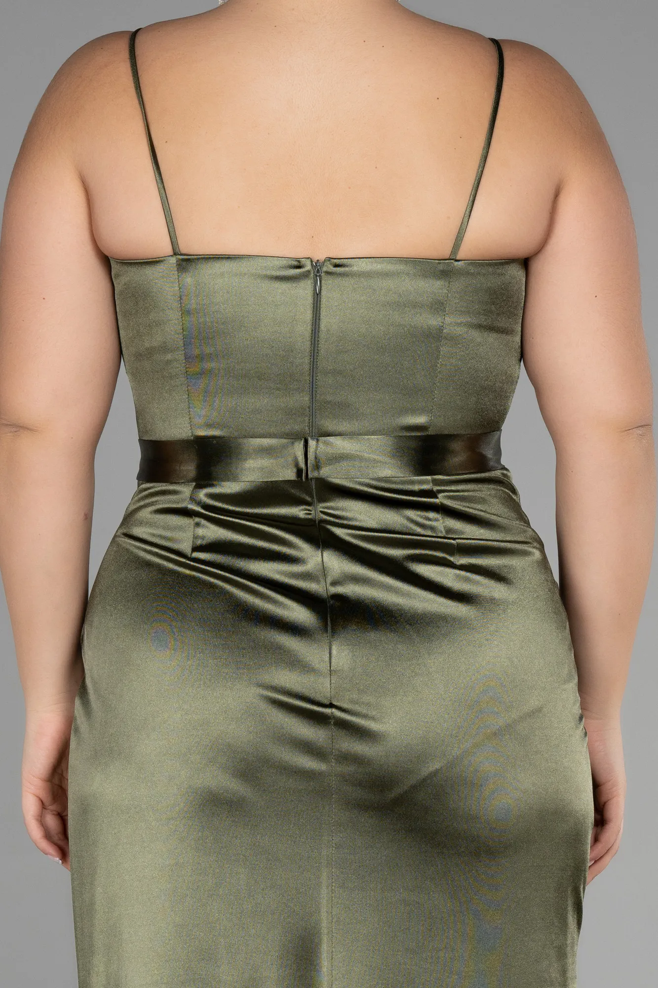 Olive Drab-Long Plus Size Graduation Dress ABU3481