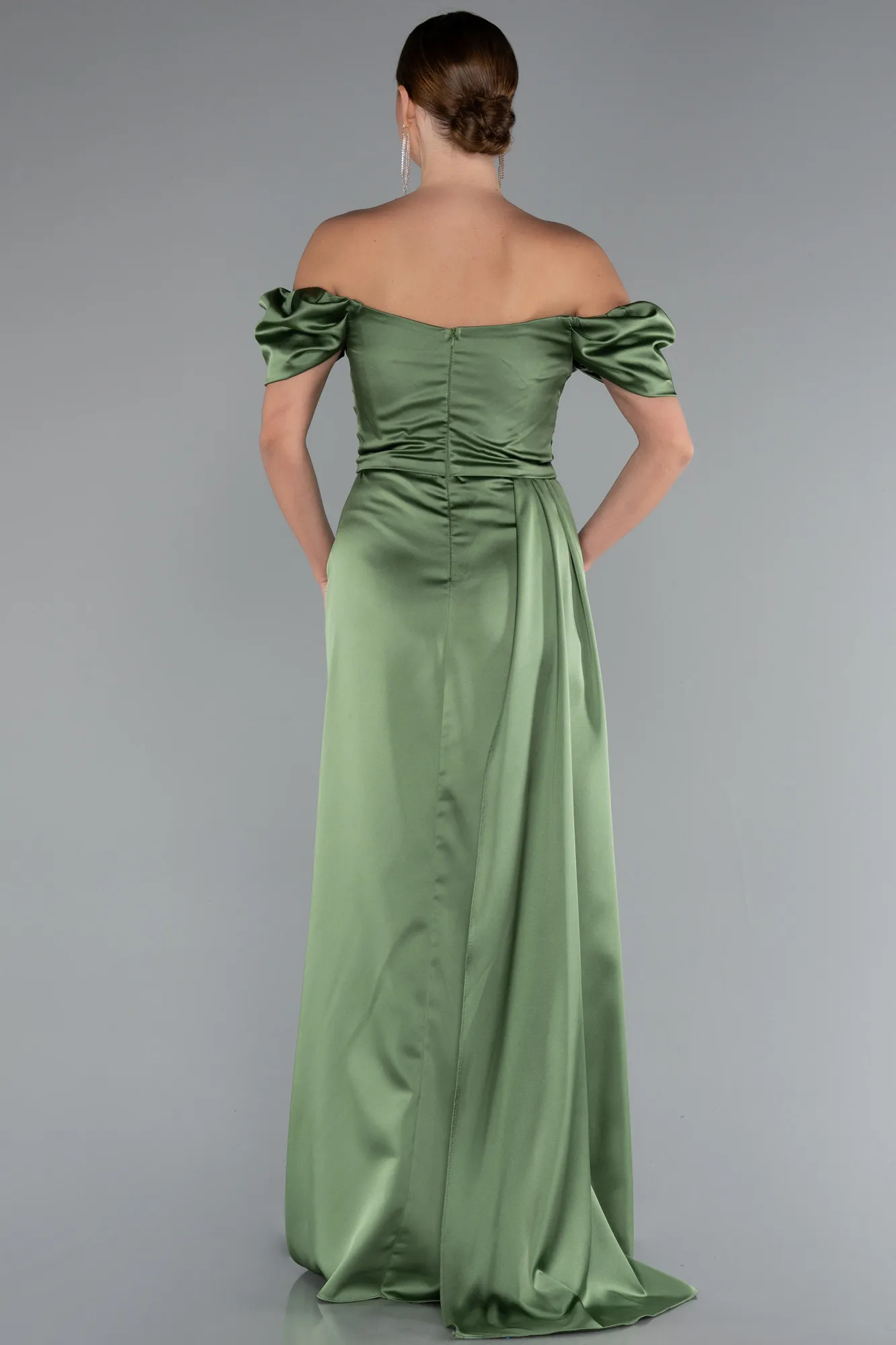 Olive Drab-Long Satin Engagement Dress ABU1606