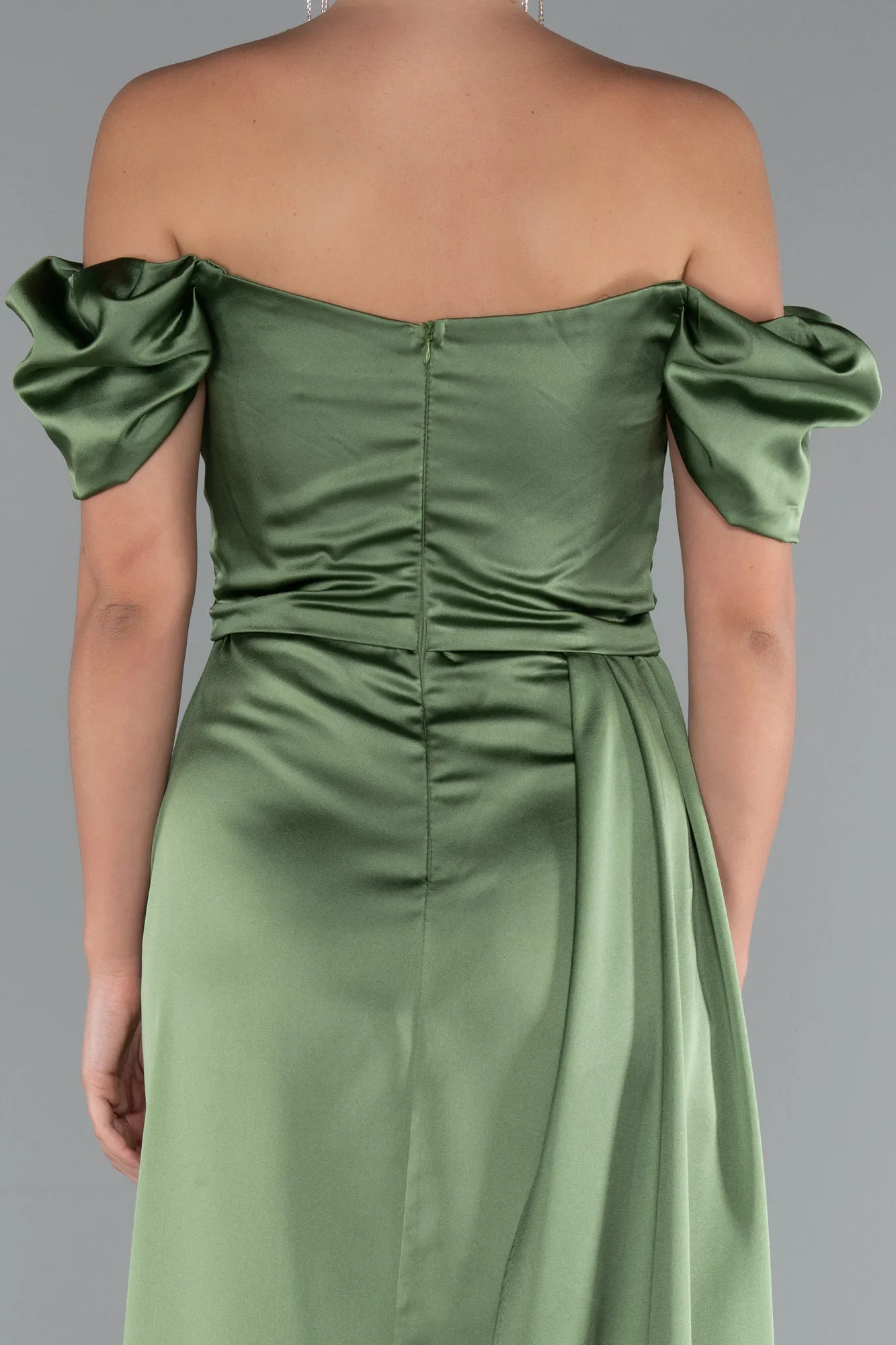 Olive Drab-Long Satin Engagement Dress ABU1606
