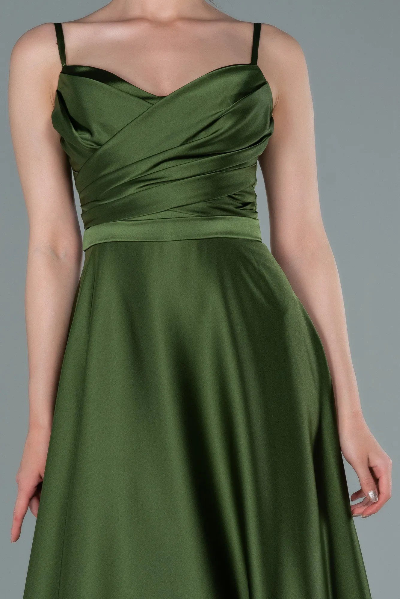 Olive Drab-Long Satin Evening Dress ABU1601