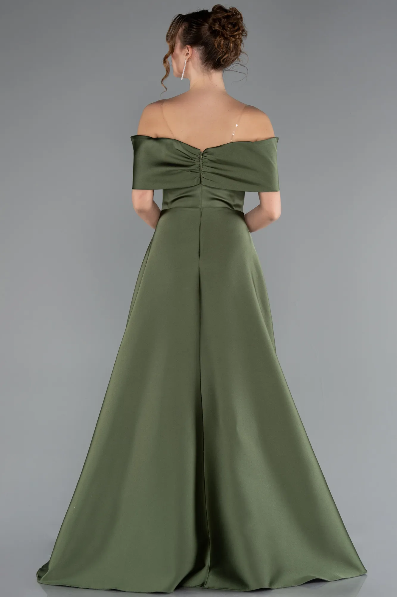 Olive Drab-Long Satin Evening Dress ABU5020