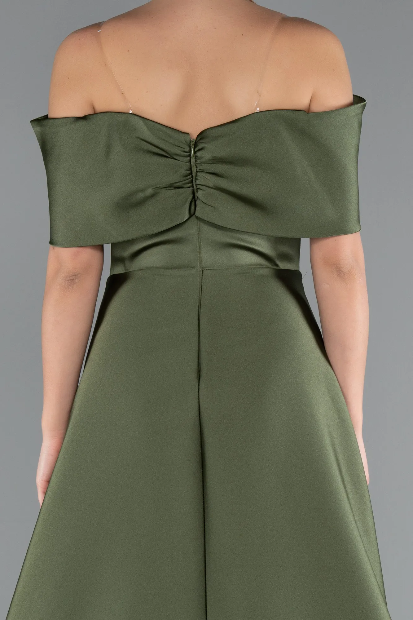 Olive Drab-Long Satin Evening Dress ABU5020