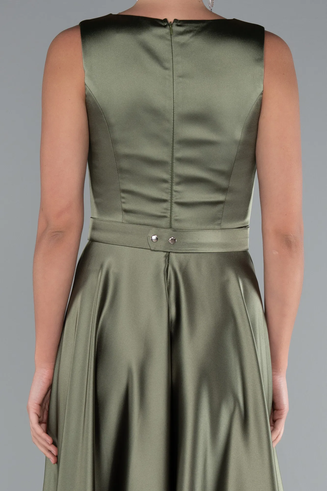 Olive Drab-Long Satin Evening Dress ABU5060