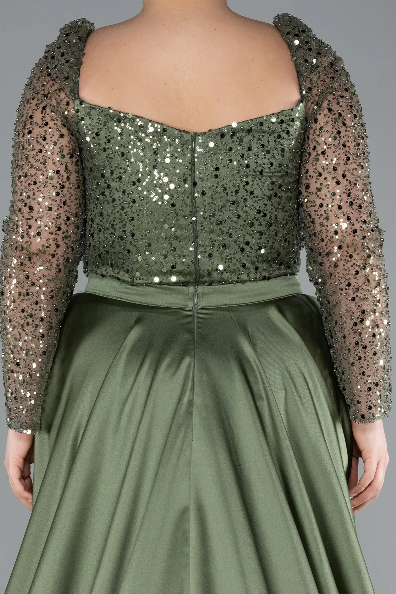 Olive Drab-Long Satin Formal Plus Size Dress ABU4670