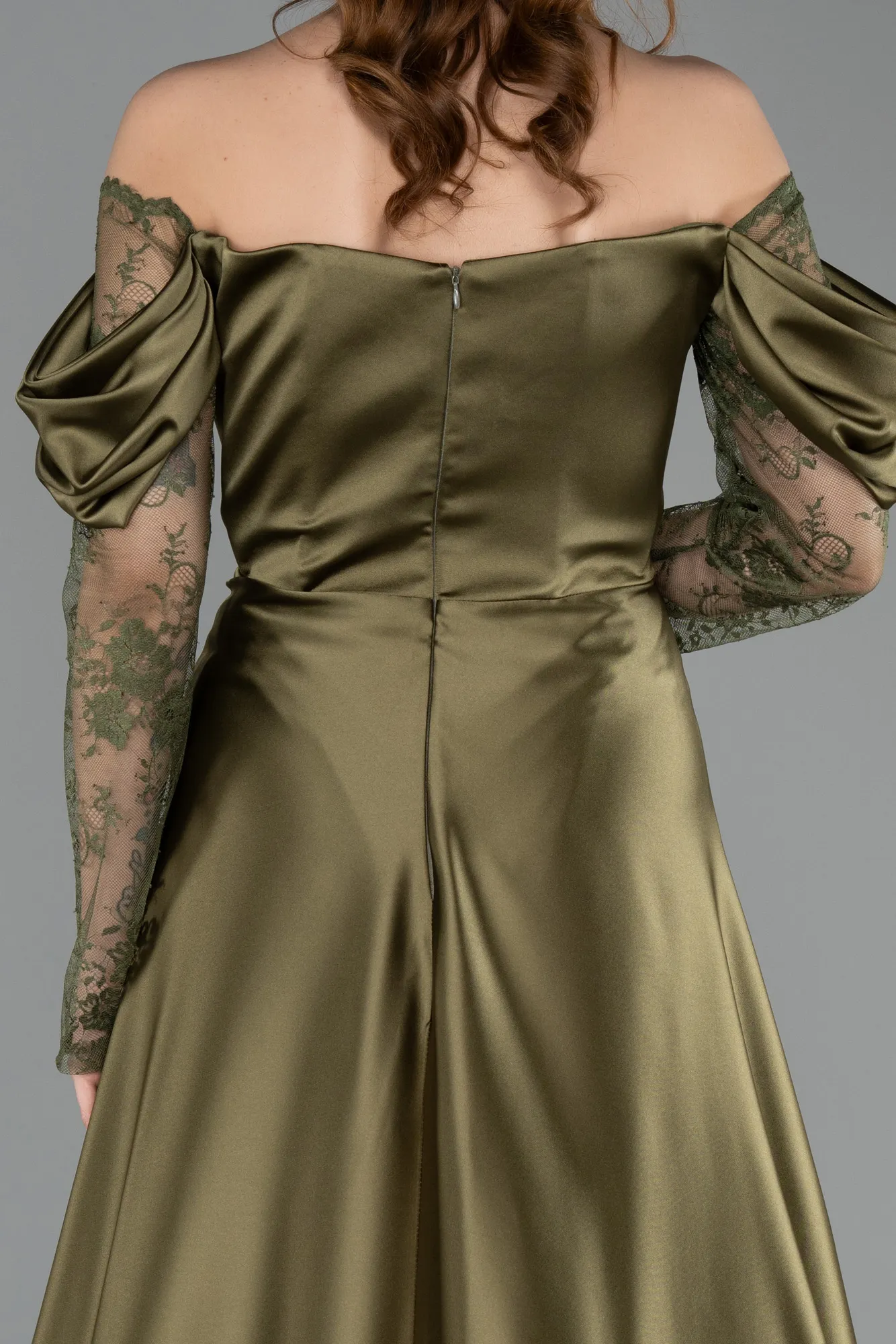 Olive Drab-Long Satin Formal Plus Size Dress ABU5261