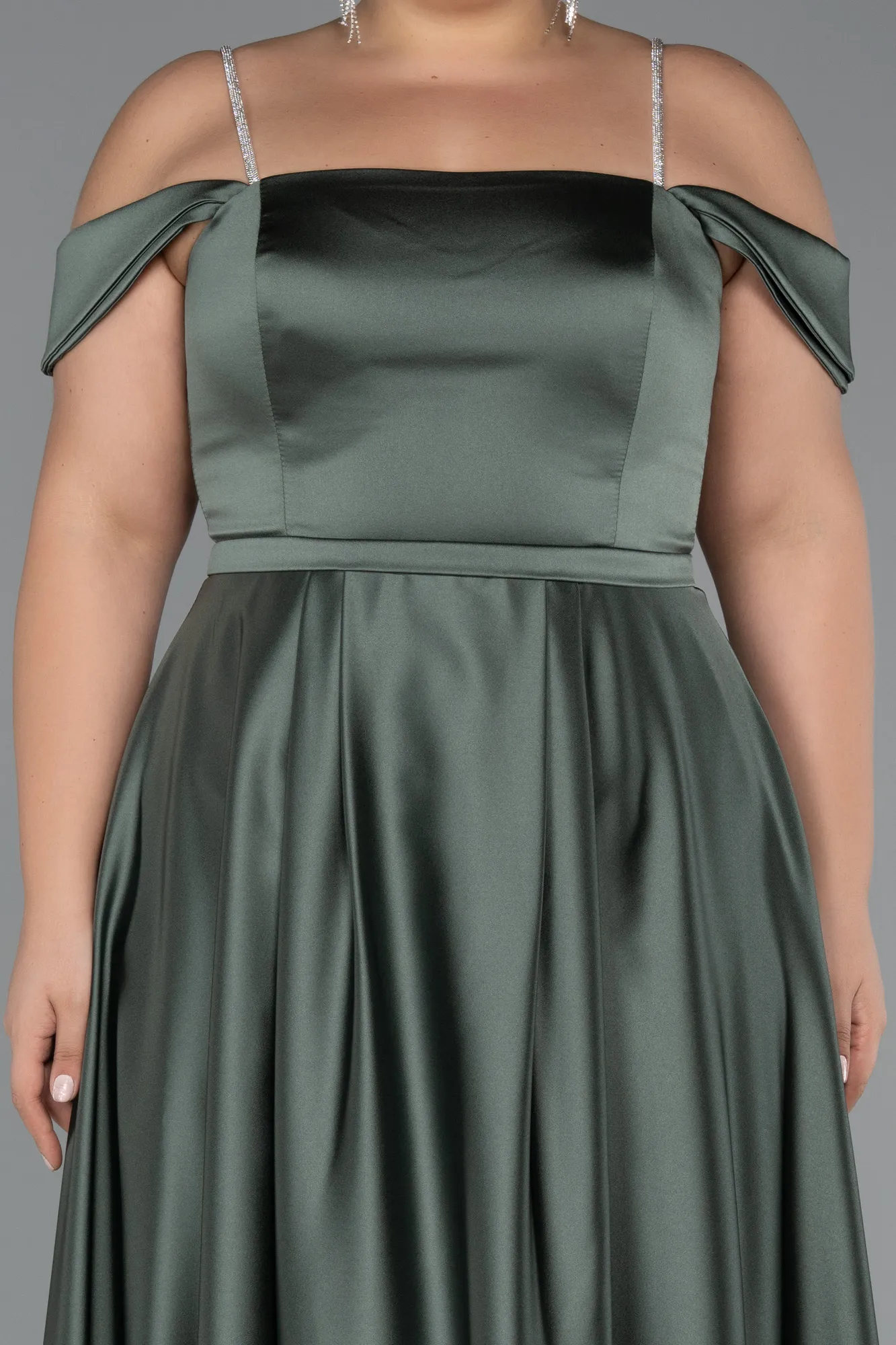 Olive Drab-Long Satin Formal Plus Size Dress ABU5346