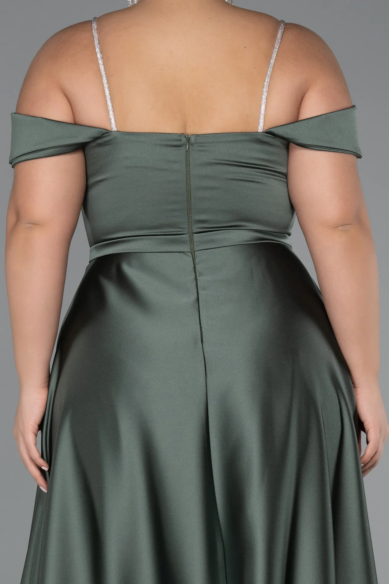 Olive Drab-Long Satin Formal Plus Size Dress ABU5346